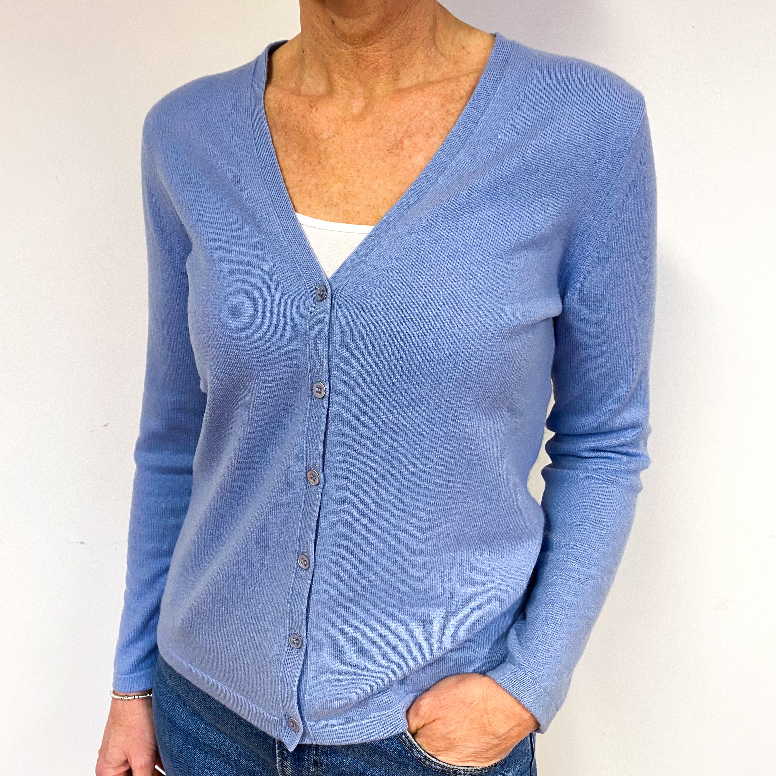 Sky Blue Cashmere V-Neck Cardigan Medium