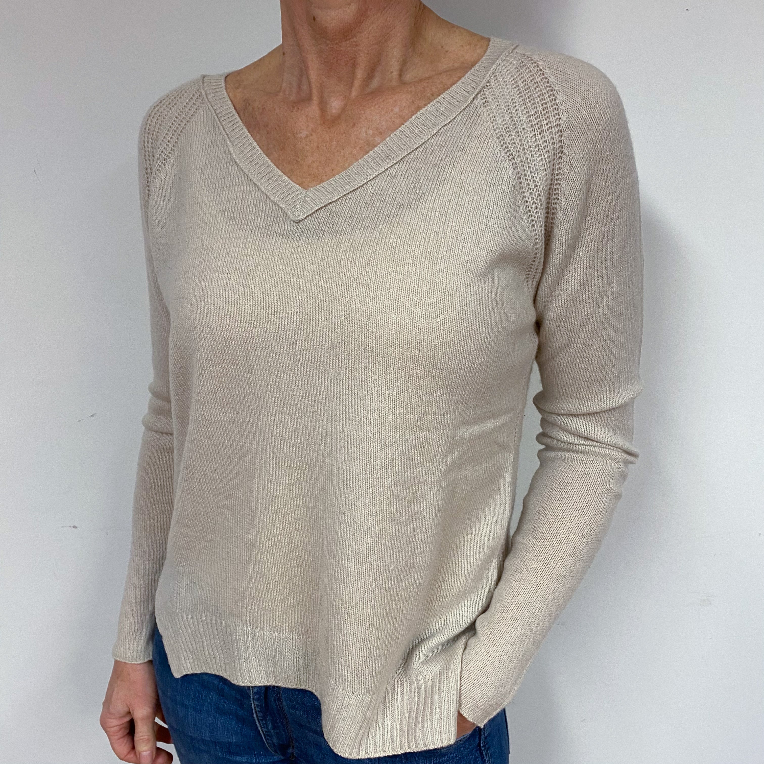 Honey Cream Cashmere V-Neck Jumper Medium