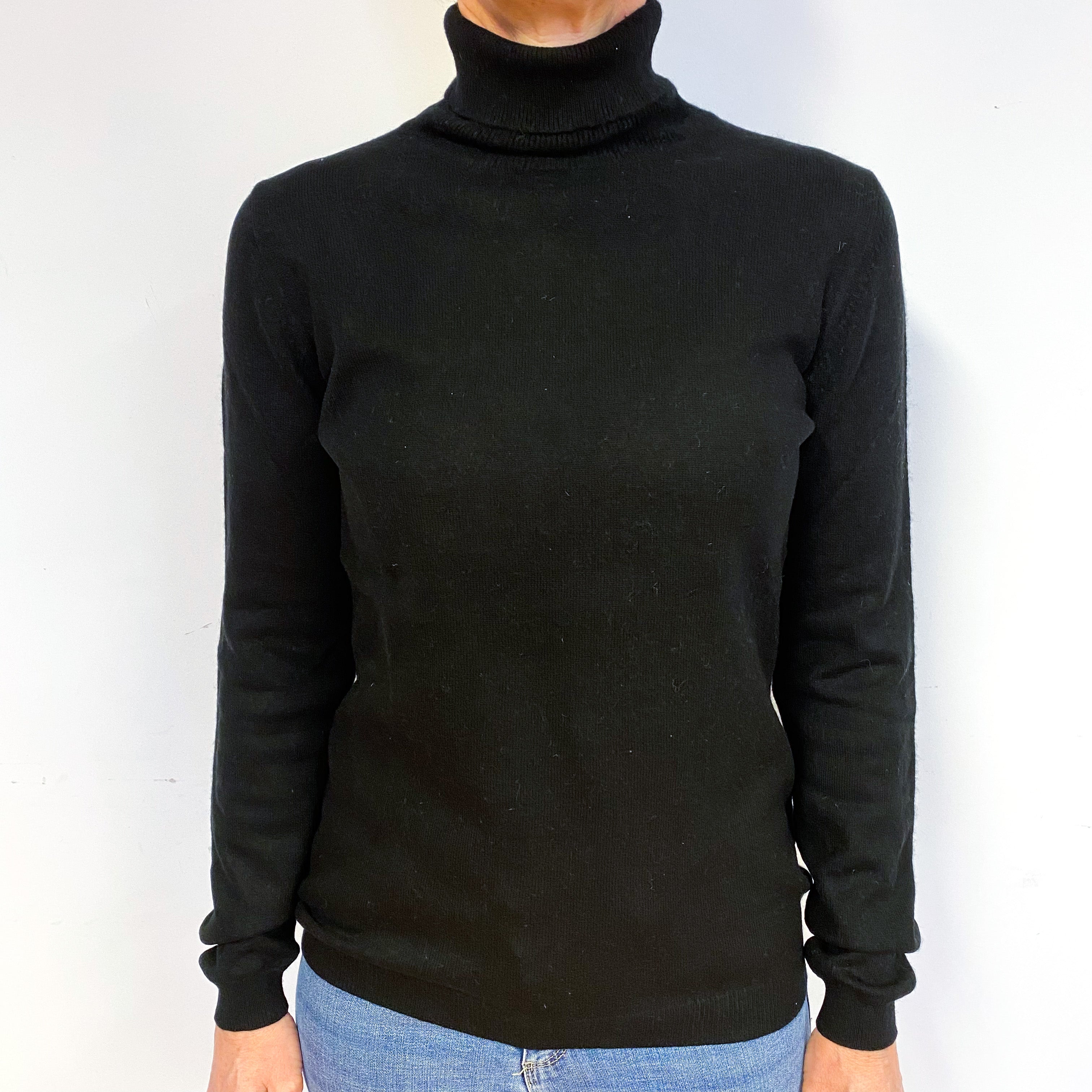 Black Cashmere Polo Neck Jumper Medium
