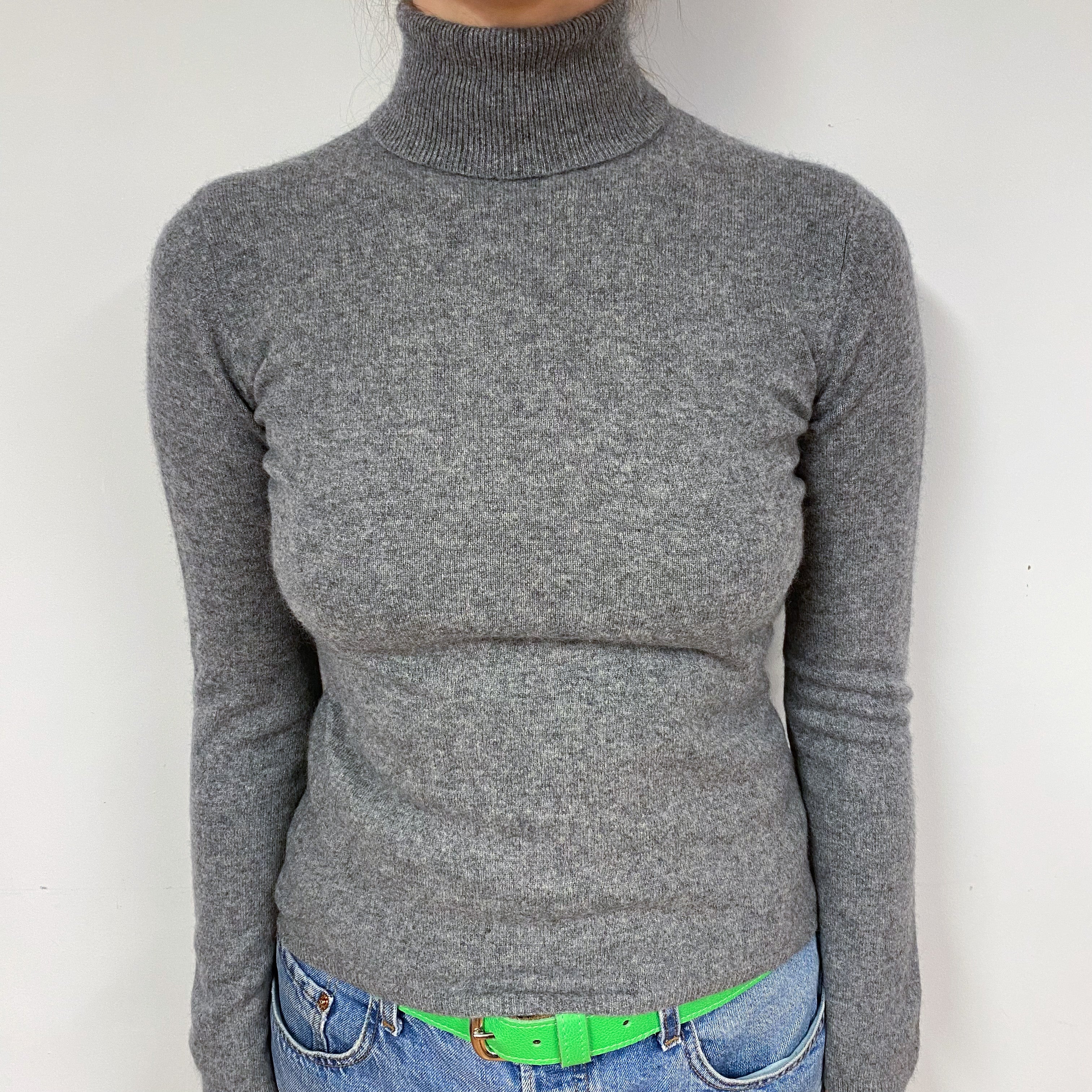 Ash Grey Cashmere Polo Neck Jumper Small