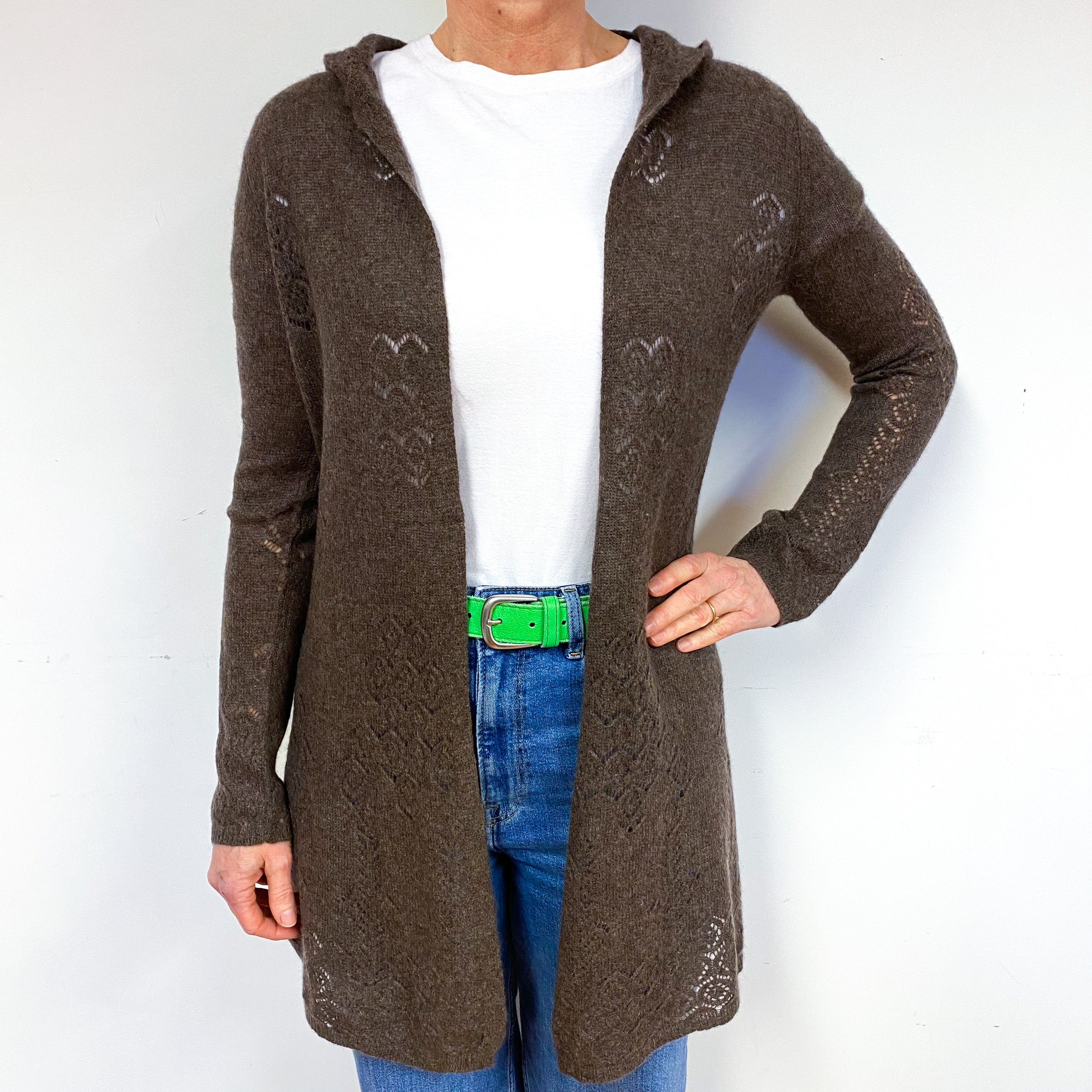 Mole Brown Cashmere Edge to Edge Cardigan Medium