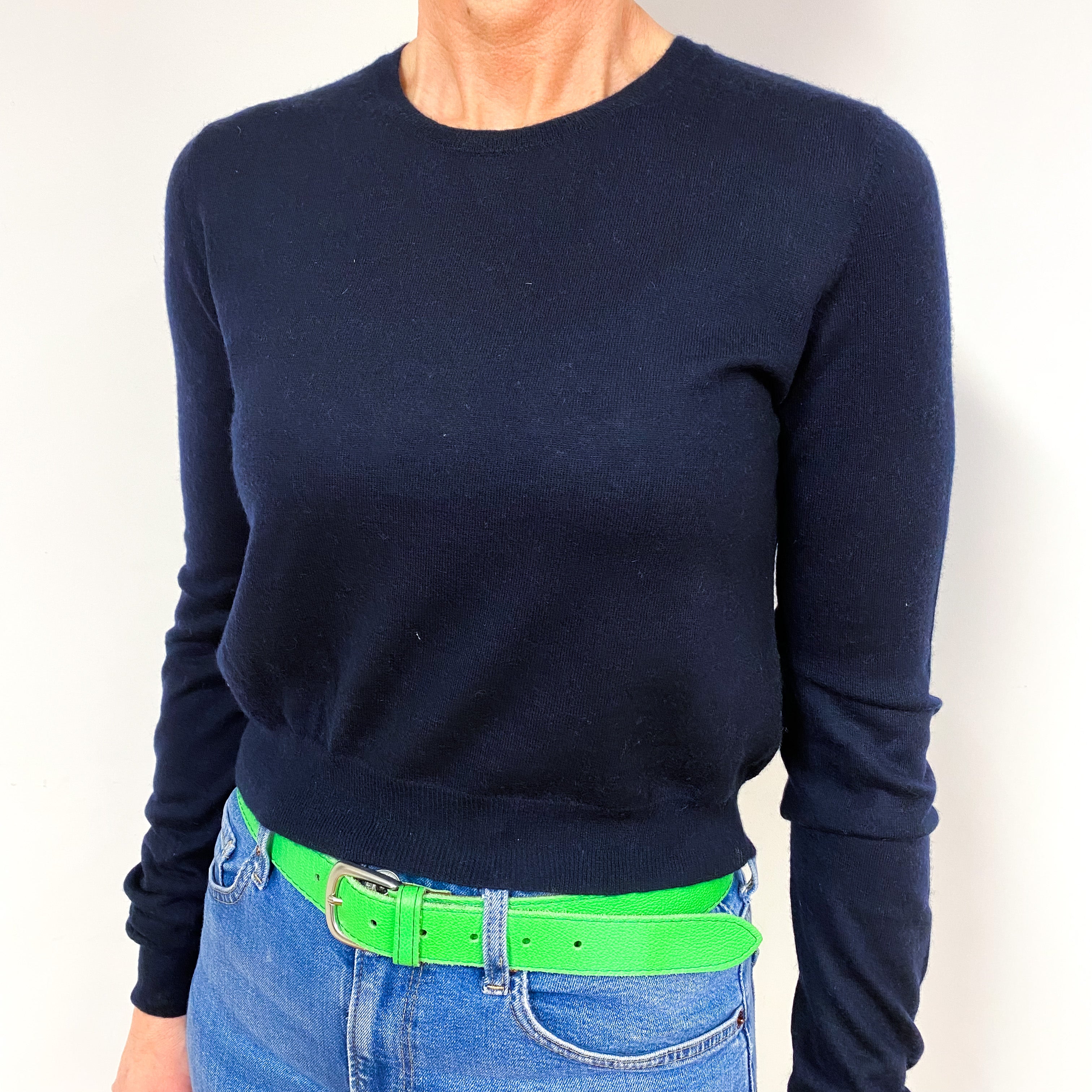 Joseph Navy Cropped Cashmere Crew Neck Jumper Medium