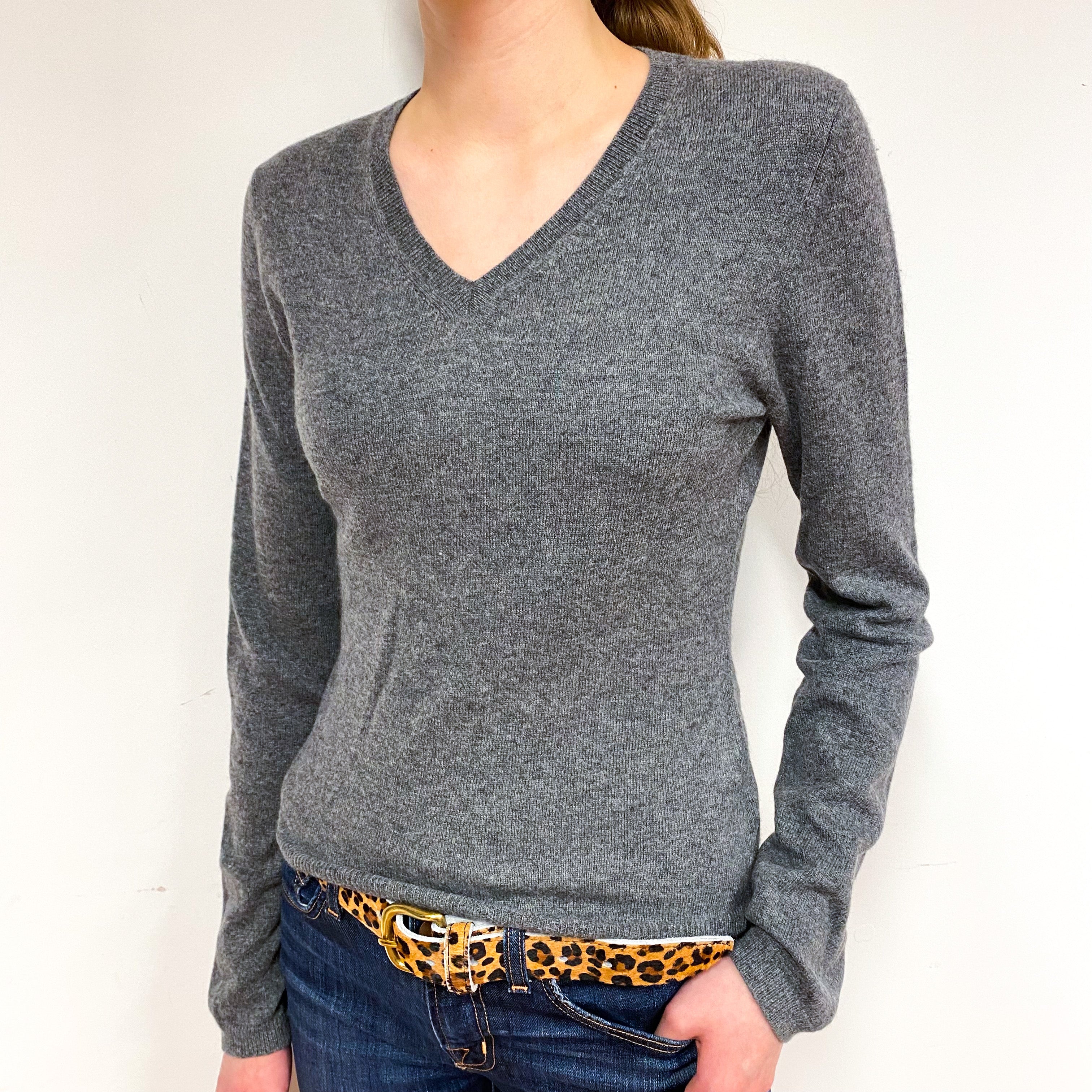 Slate Grey Cashmere V-Neck Jumper Extra Small