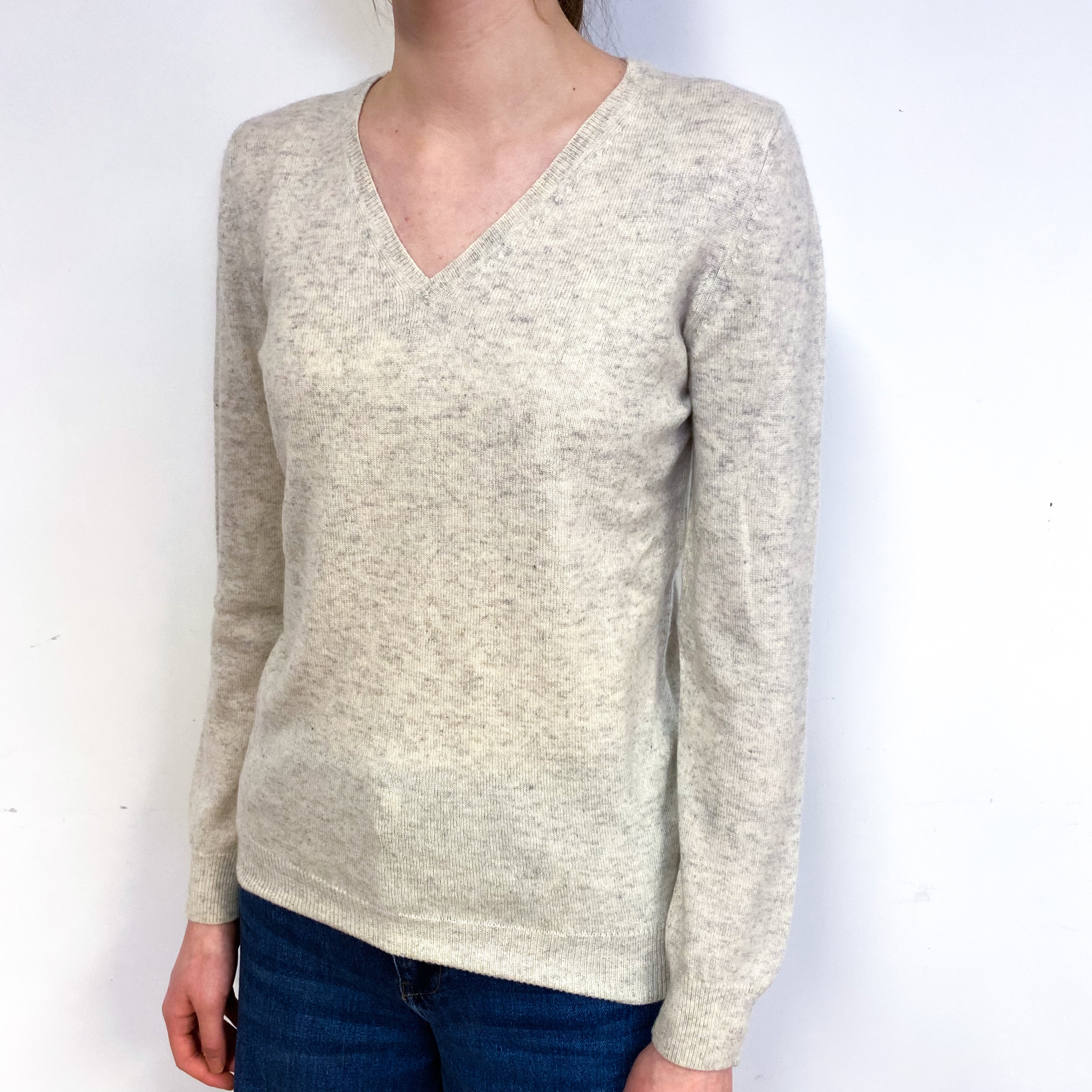 Mist Grey Cashmere V-Neck Jumper Extra Small