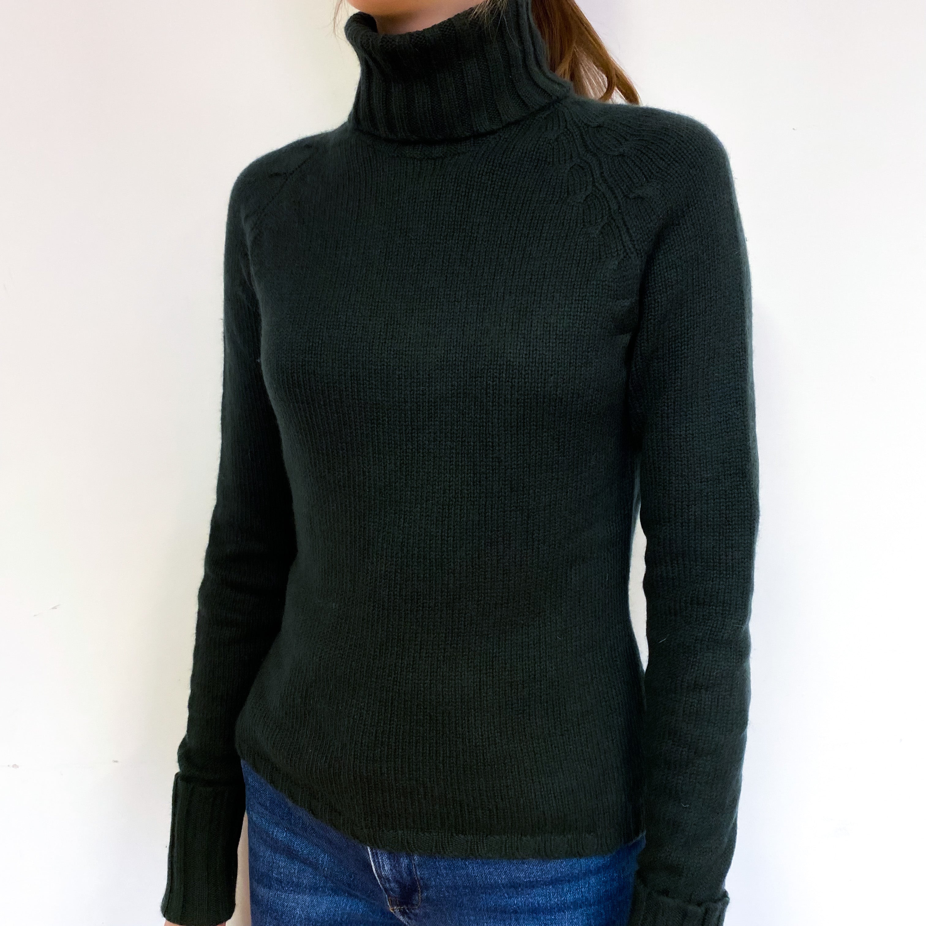 Darkest Green Chunky Cashmere Polo Neck Jumper Extra Small