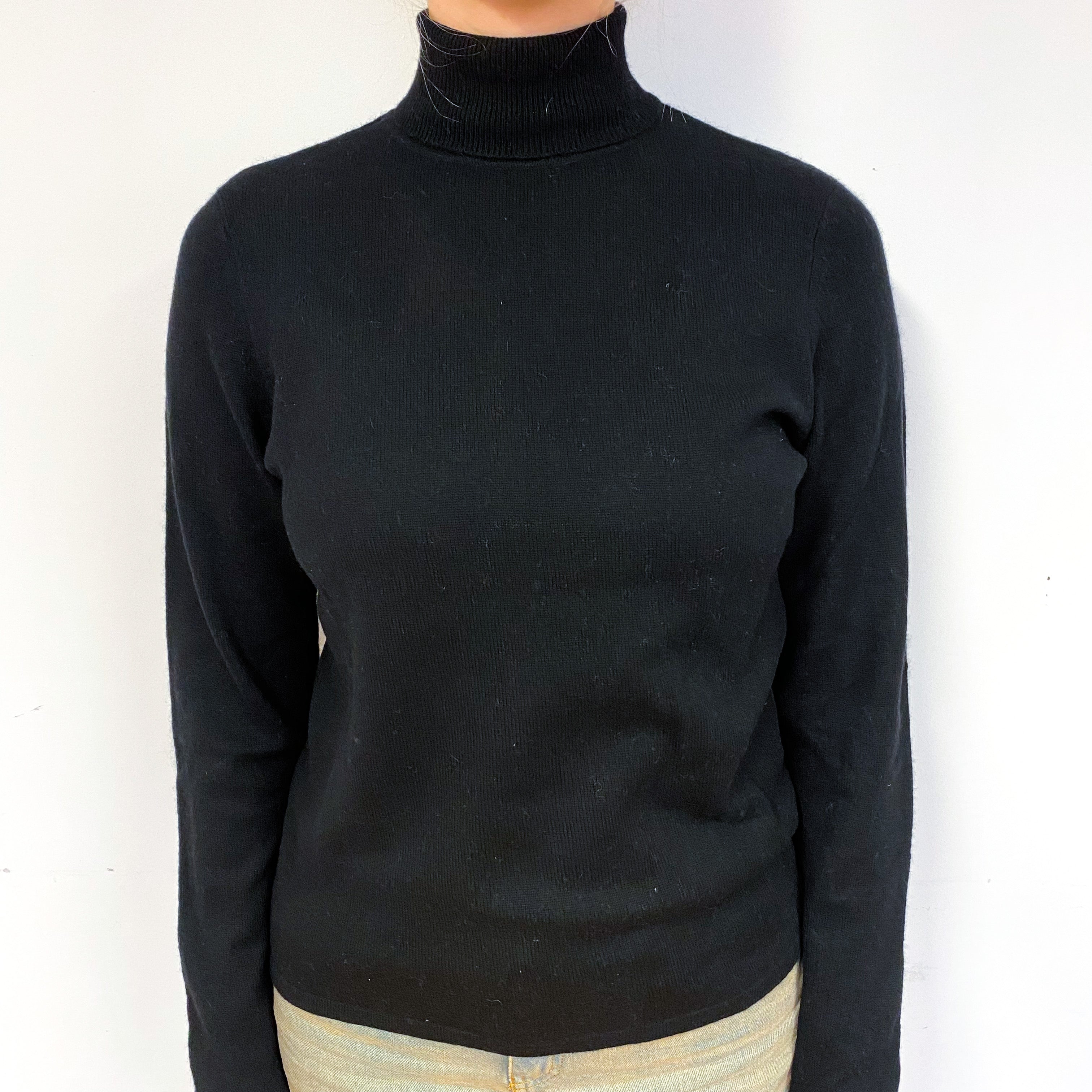 Black Slouchy Cashmere Polo Neck Jumper Small