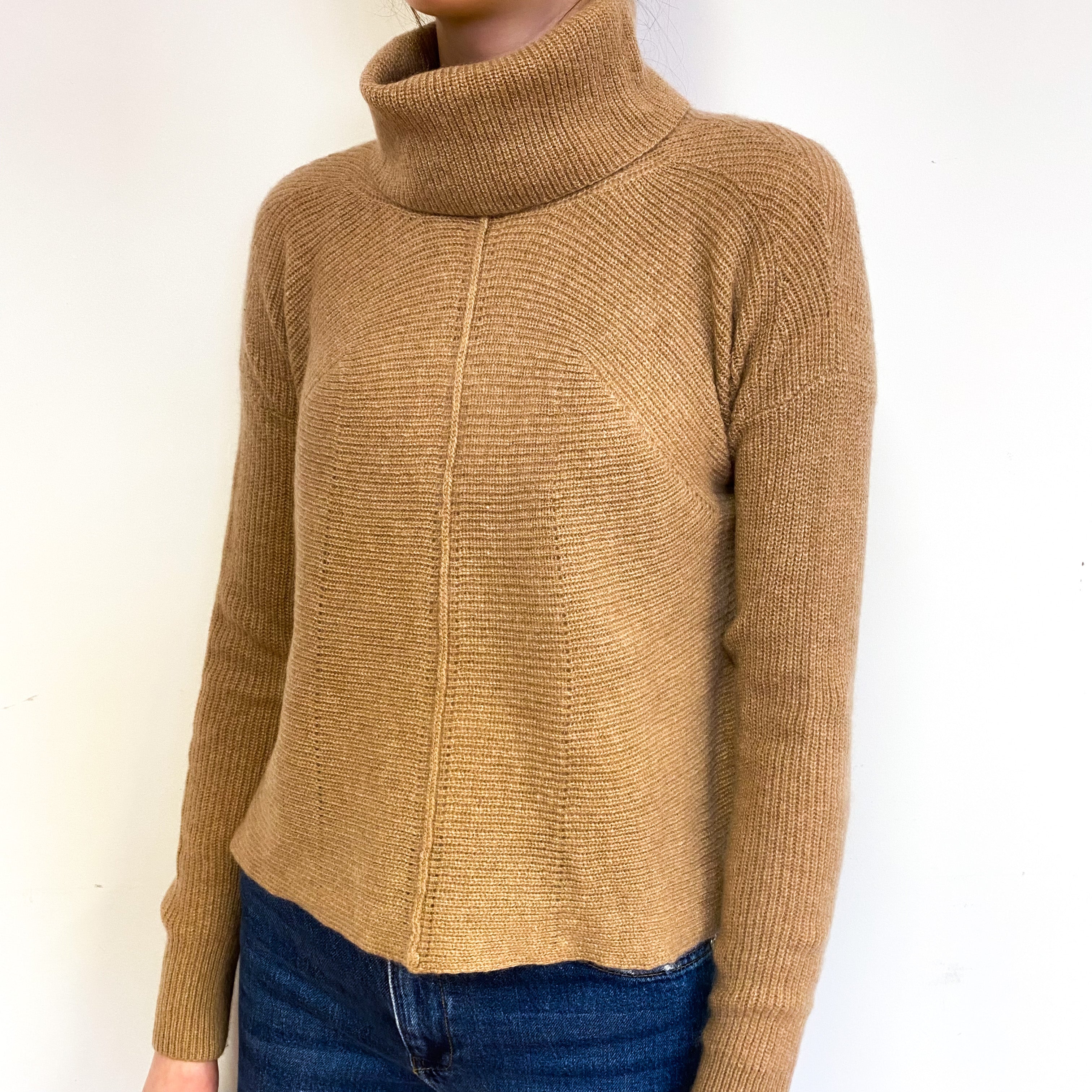 Slouchy Butterscotch Brown Cashmere Funnel Neck Jumper Extra Small