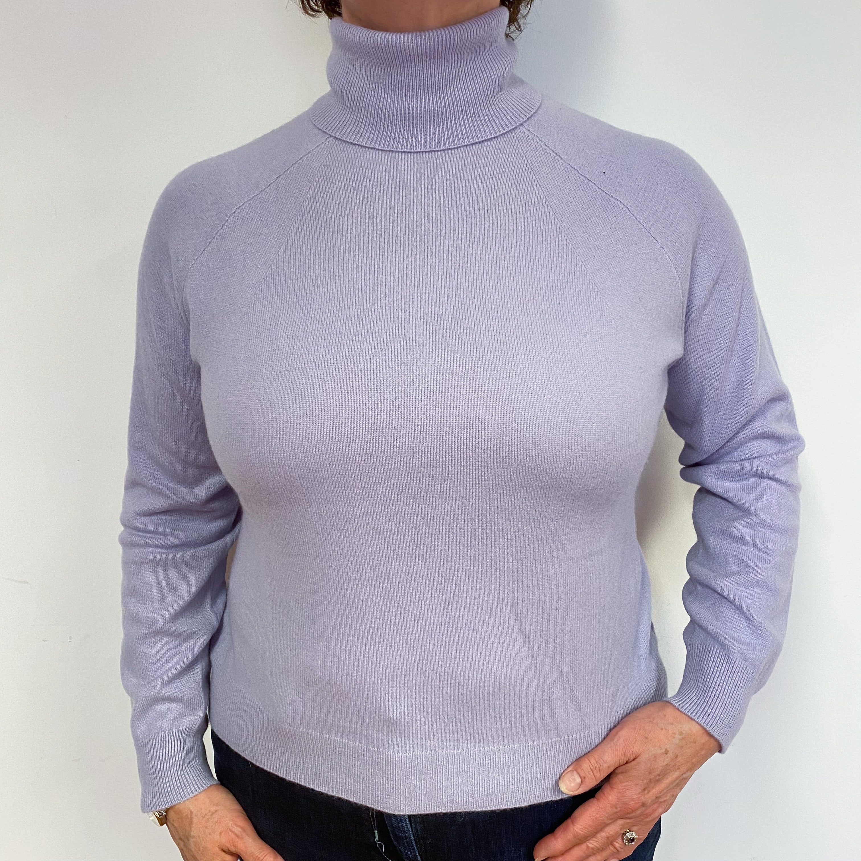 Pale Purple Cashmere Polo Neck Jumper Large
