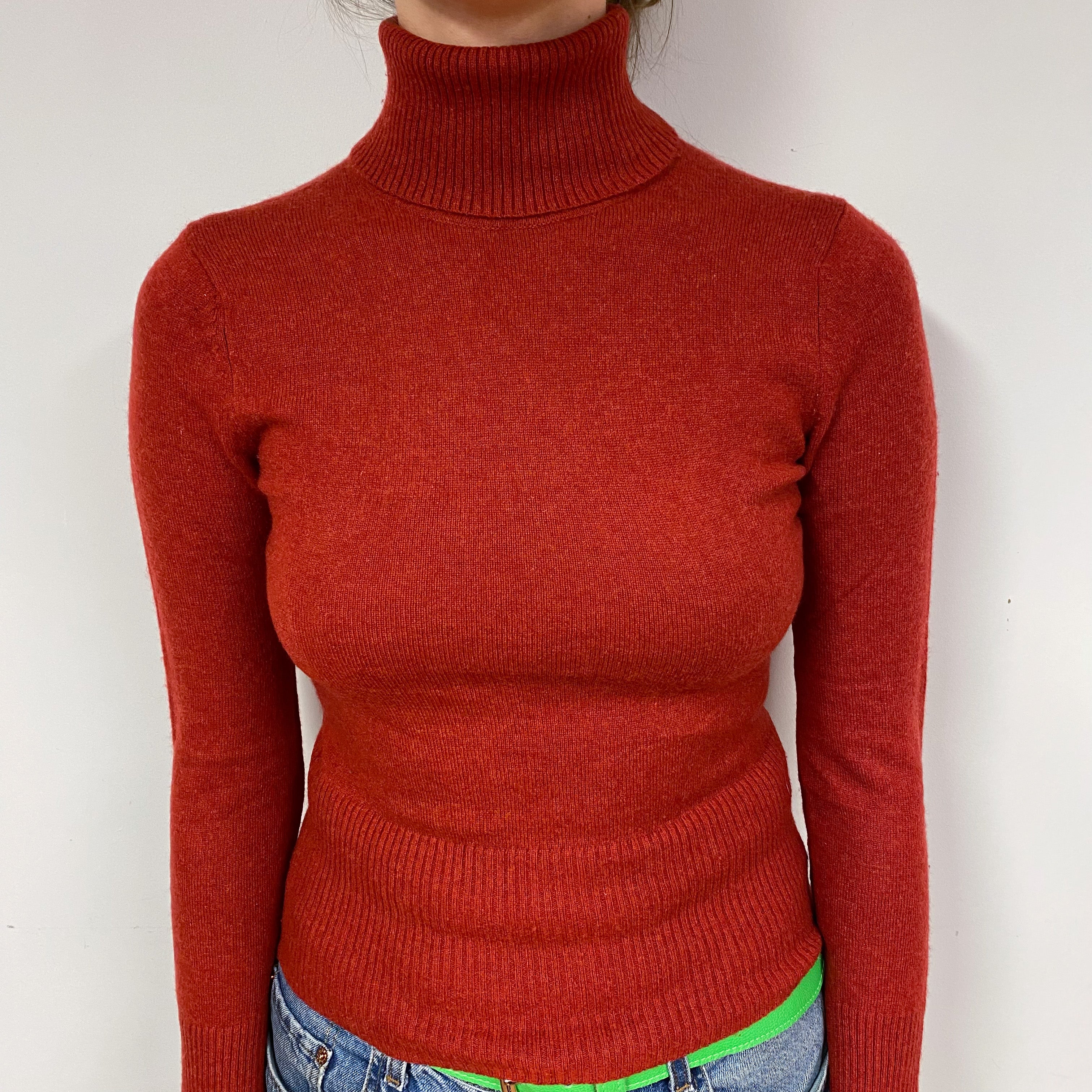 Rust Red Cashmere Polo Neck Jumper Small