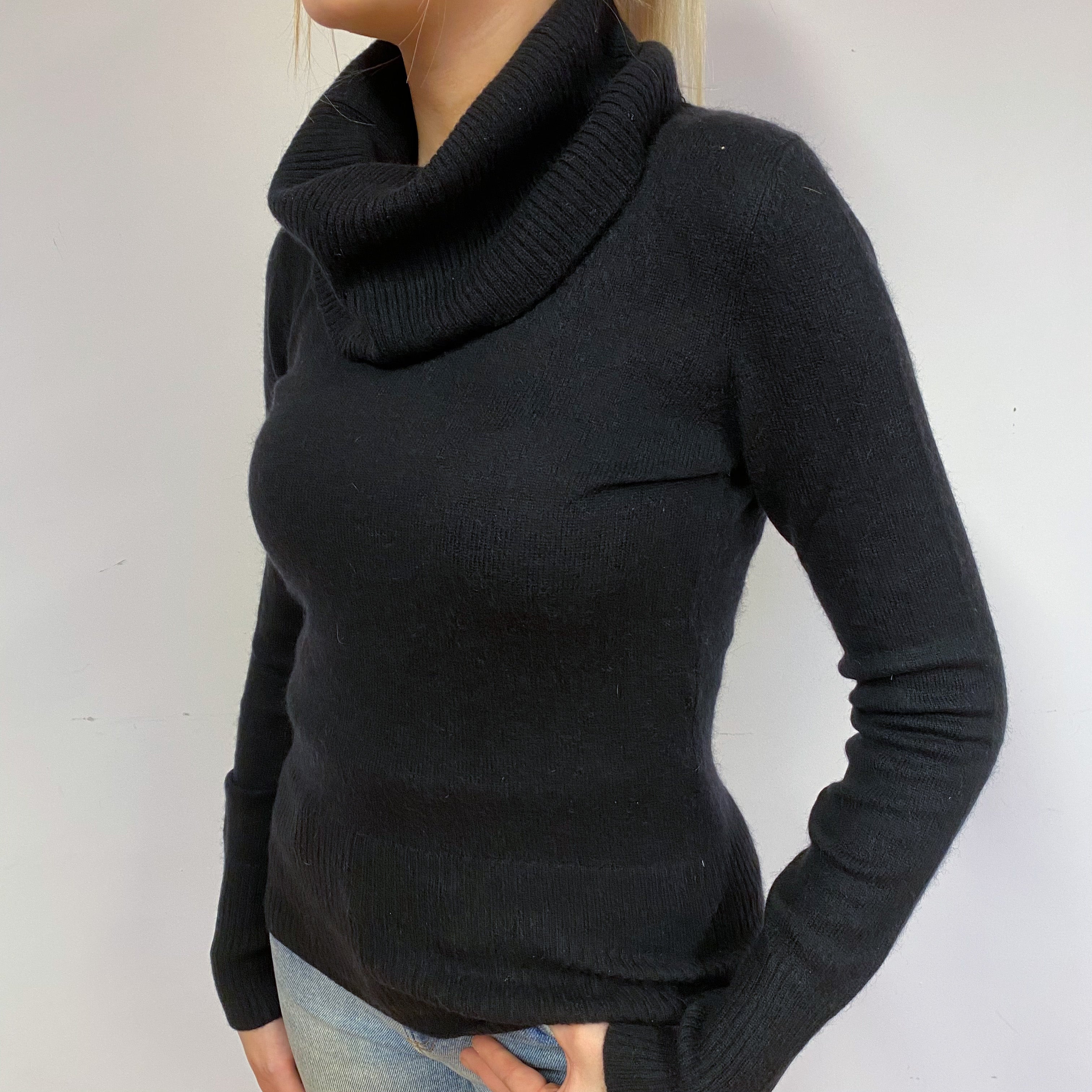 Black Cashmere Cowl Neck Jumper Small