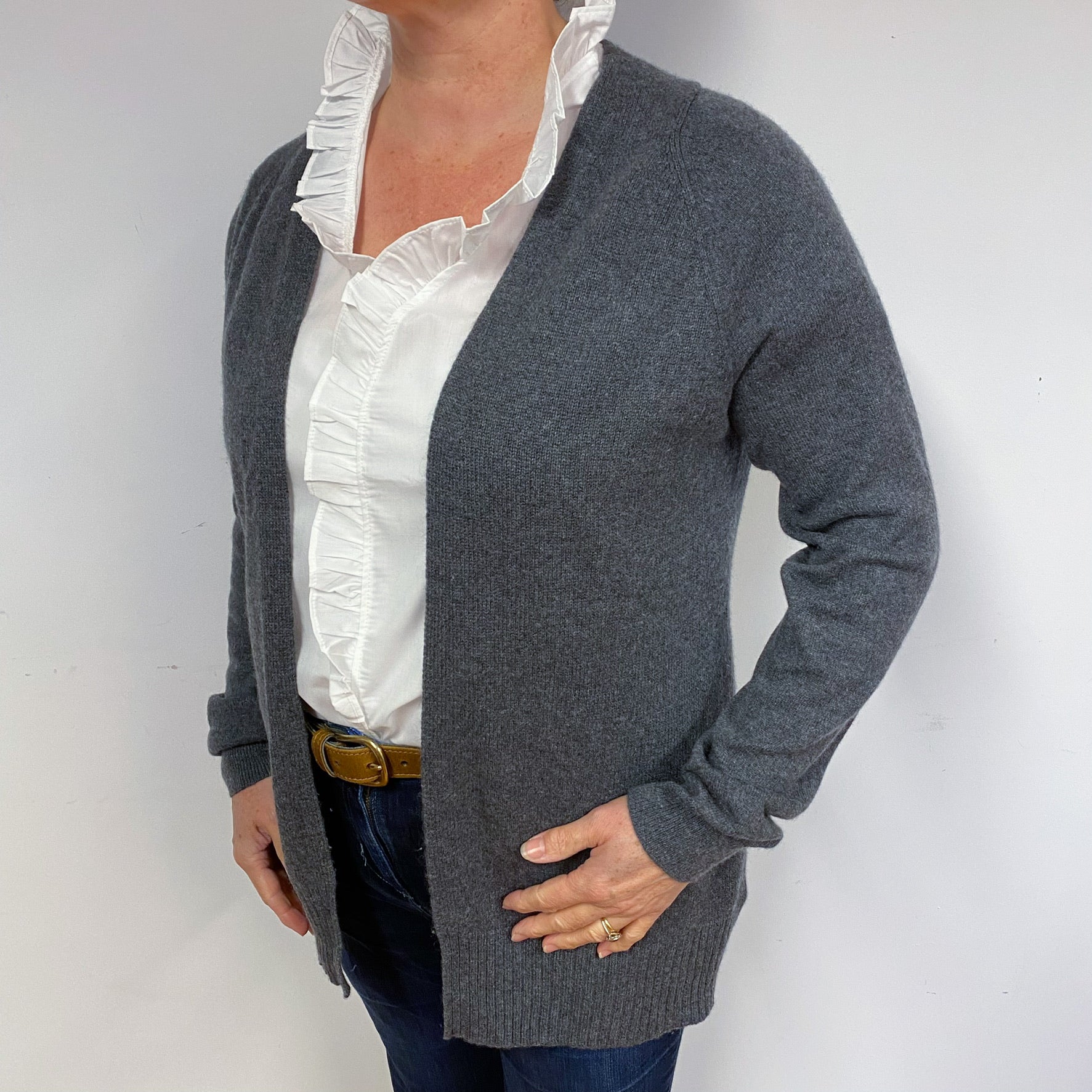 Slate Grey Edge to Edge Cashmere Cardigan Large