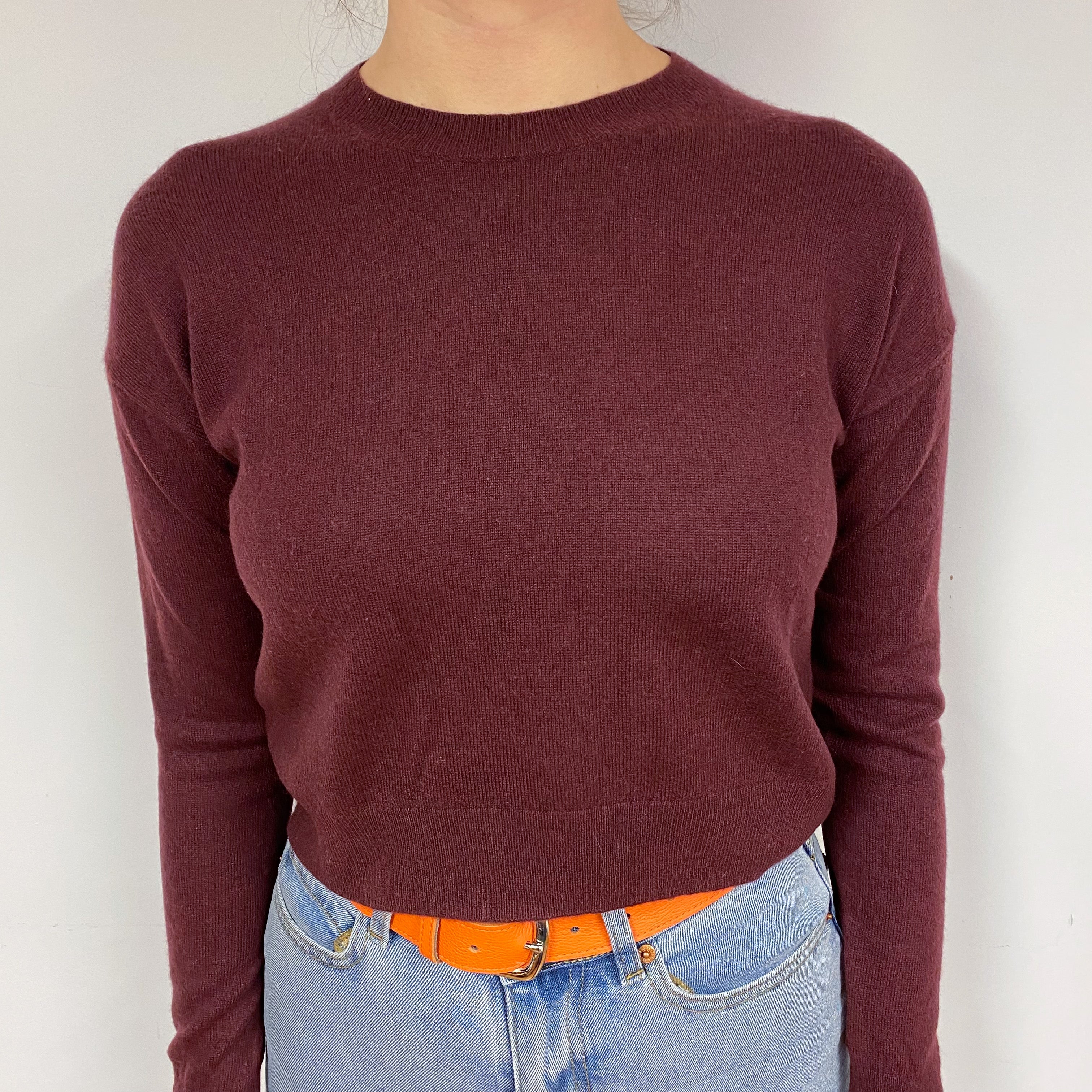 Maroon Red Cropped Cashmere Crew Neck Jumper Small