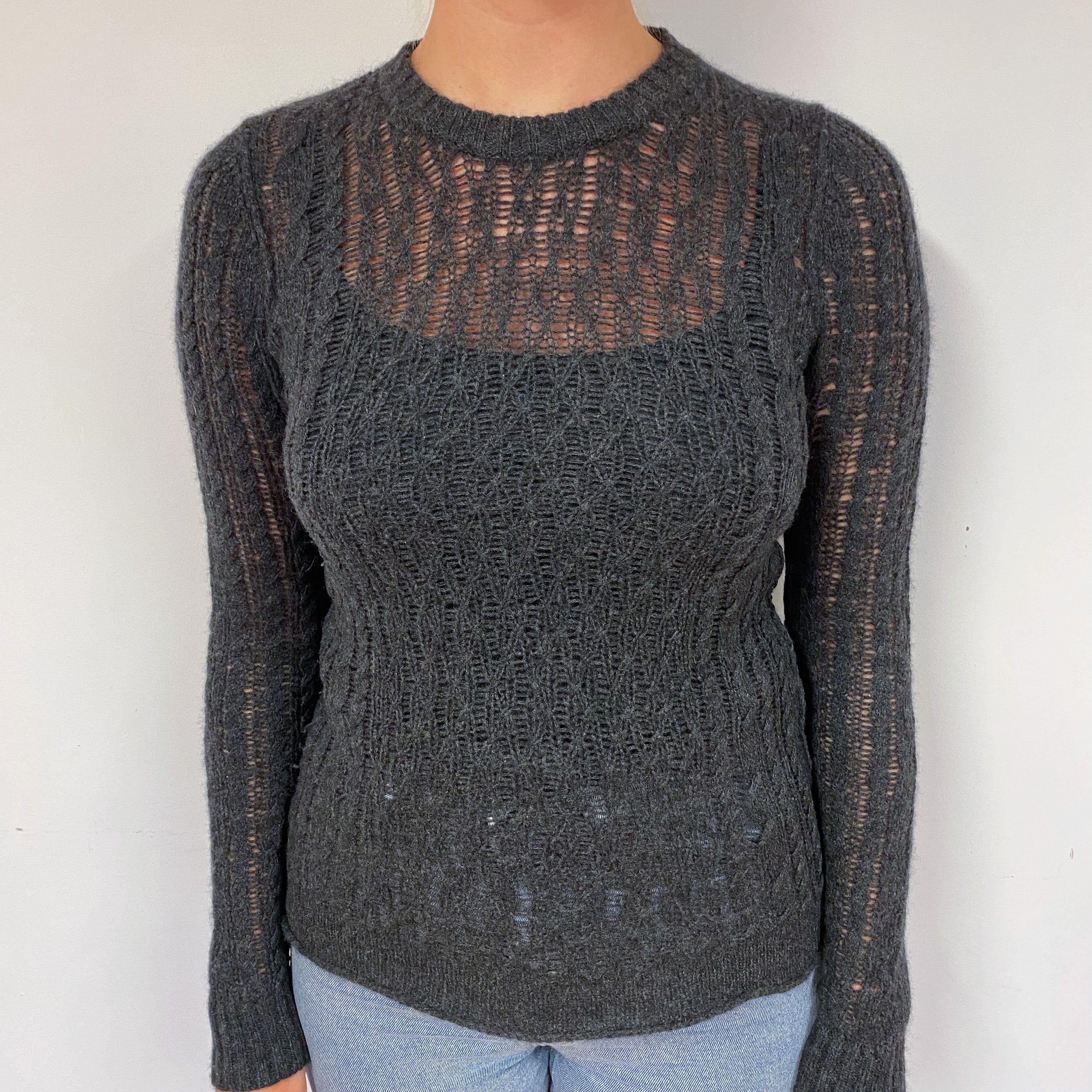 Slate Grey Cashmere Lace Knit Jumper Small