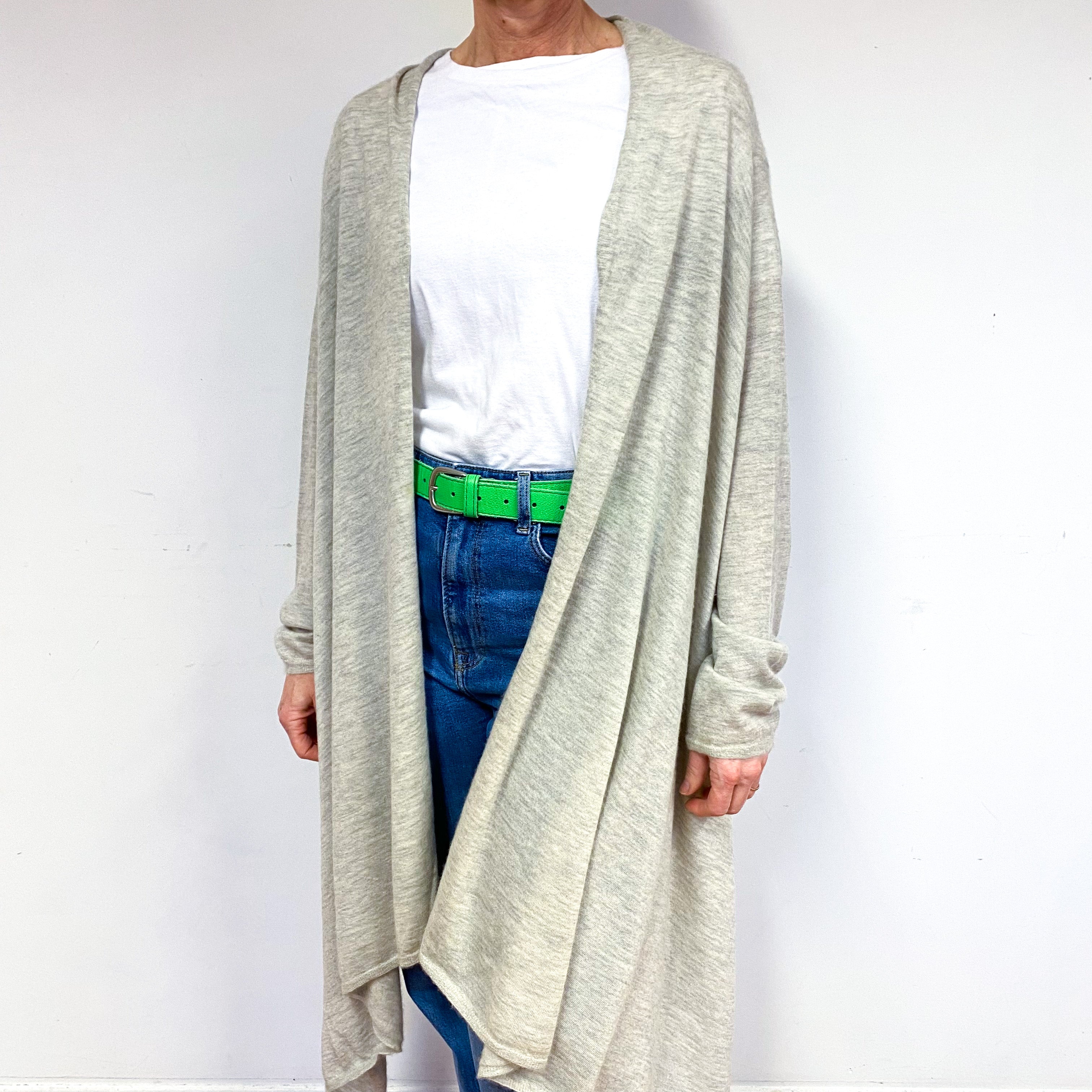Oatmeal Beige Cashmere Waterfall Cardigan Medium