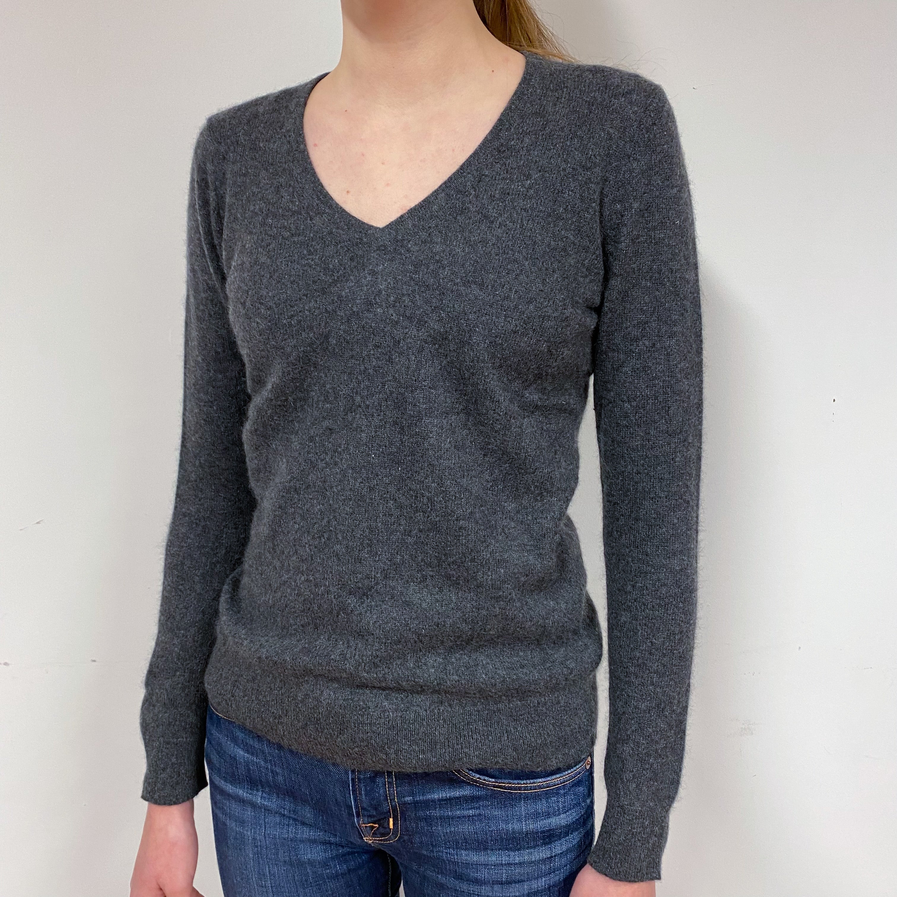 Slate Grey Cashmere V-Neck Jumper Extra Small