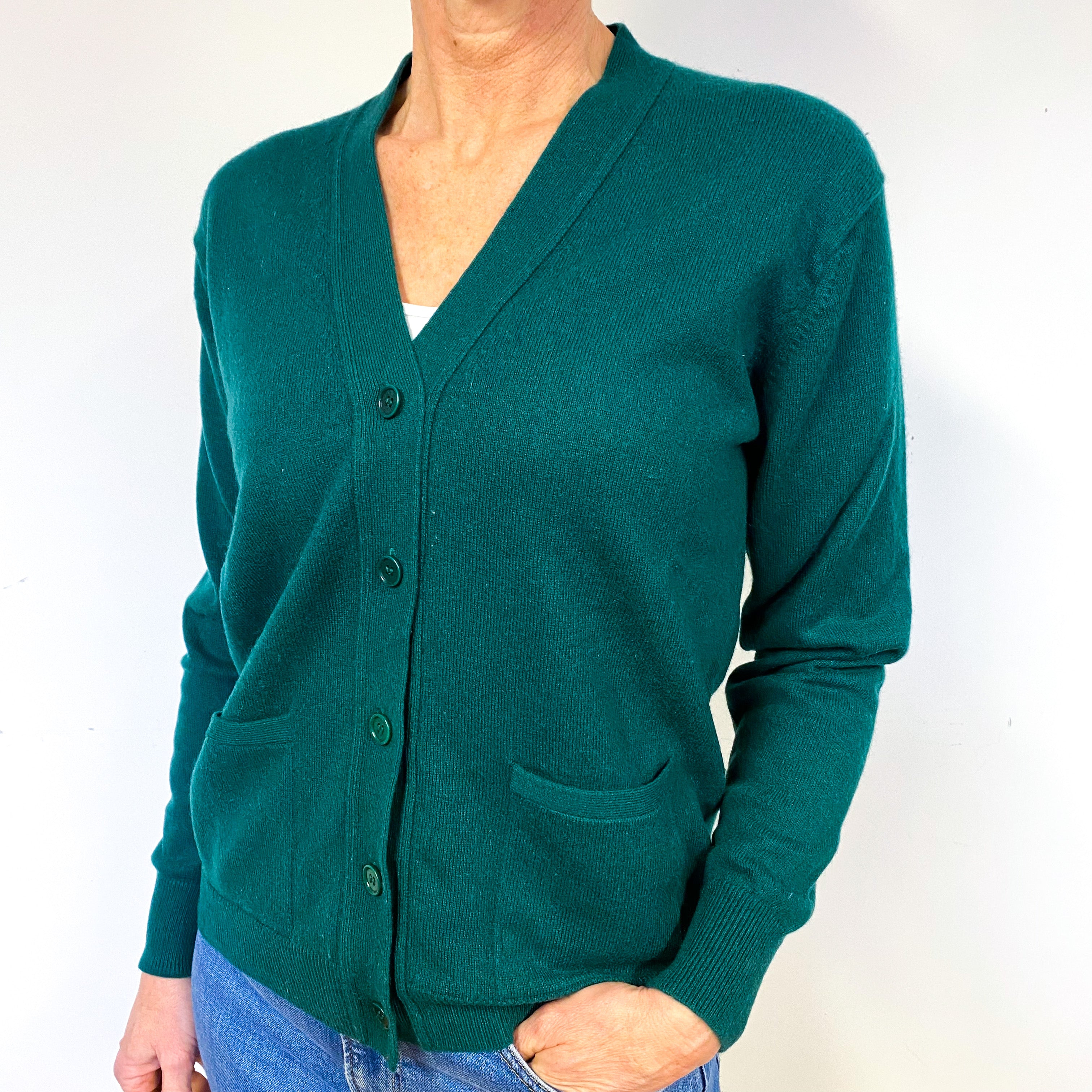 Forest Green Cashmere V-Neck Cardigan Medium