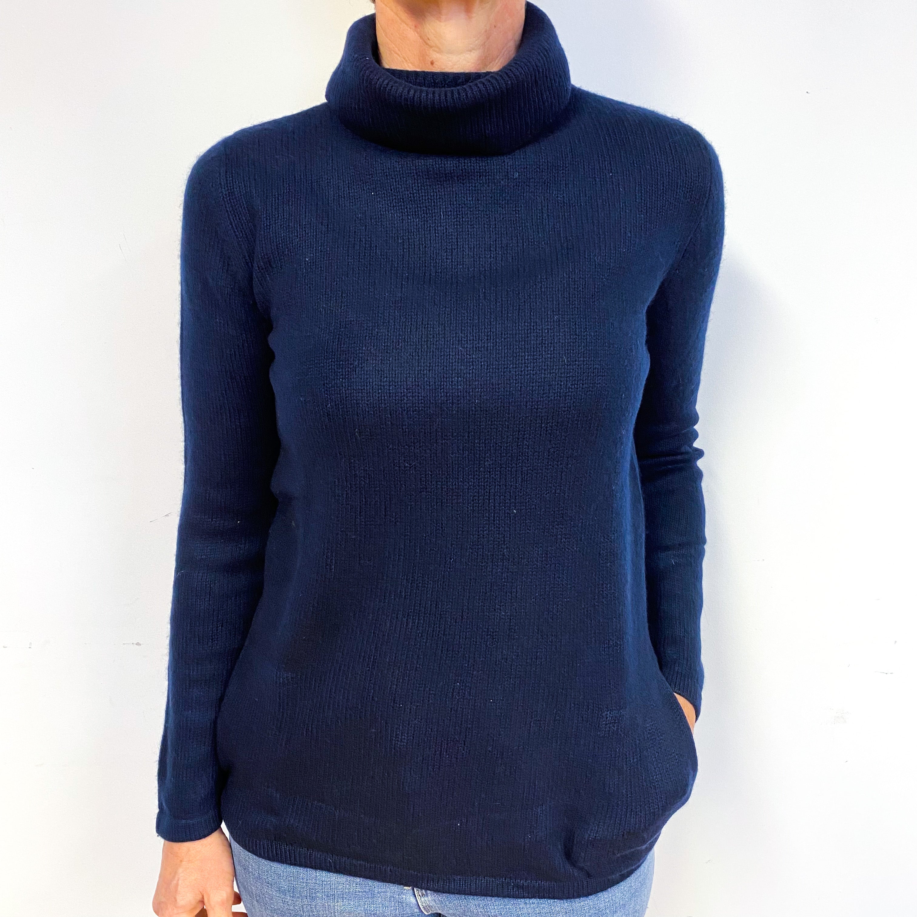 Navy Blue Cashmere Polo Neck Jumper Medium