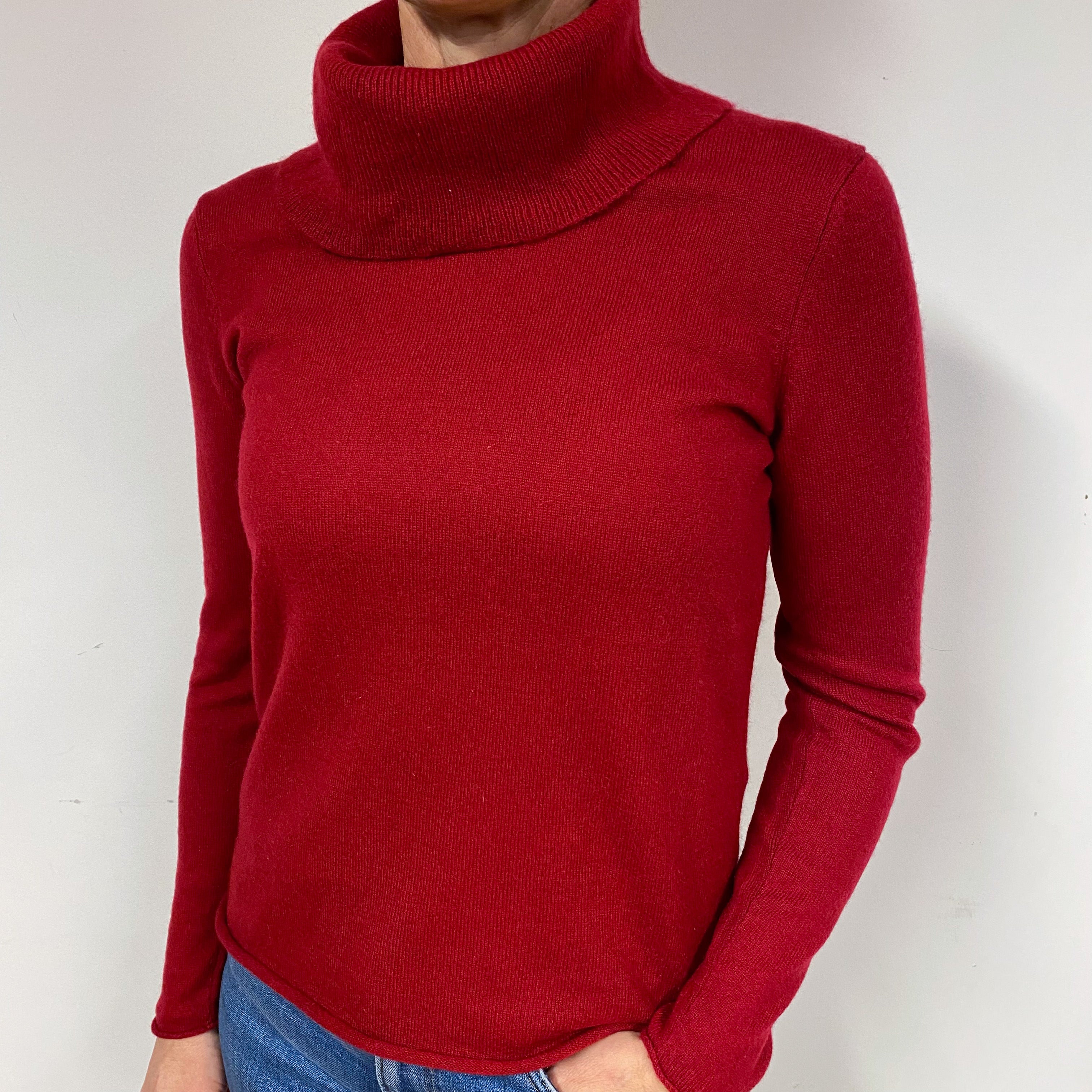 Garnet Red Cashmere Roll Neck Jumper Medium