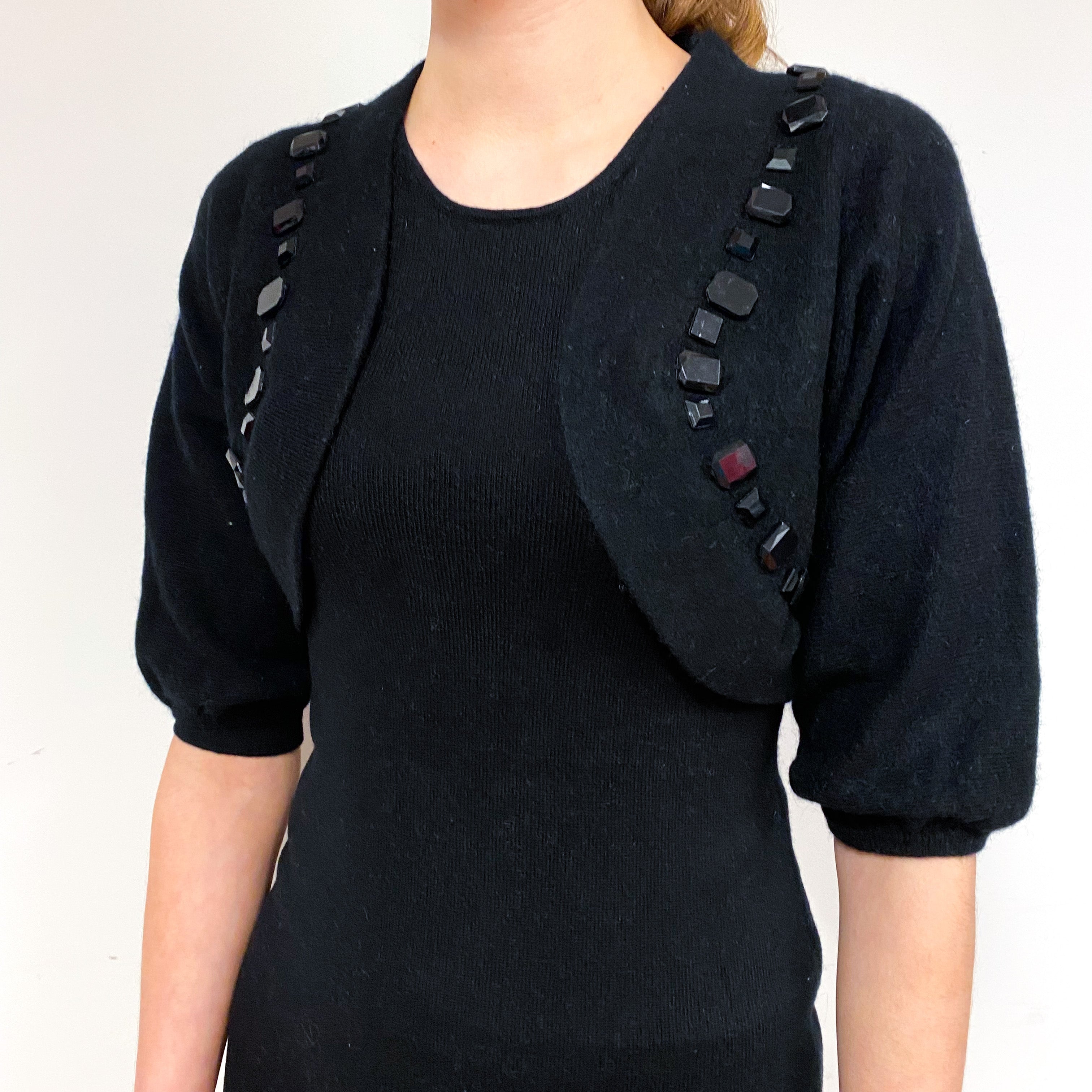 Black Jewelled Cashmere Bolero Cardigan Extra Small