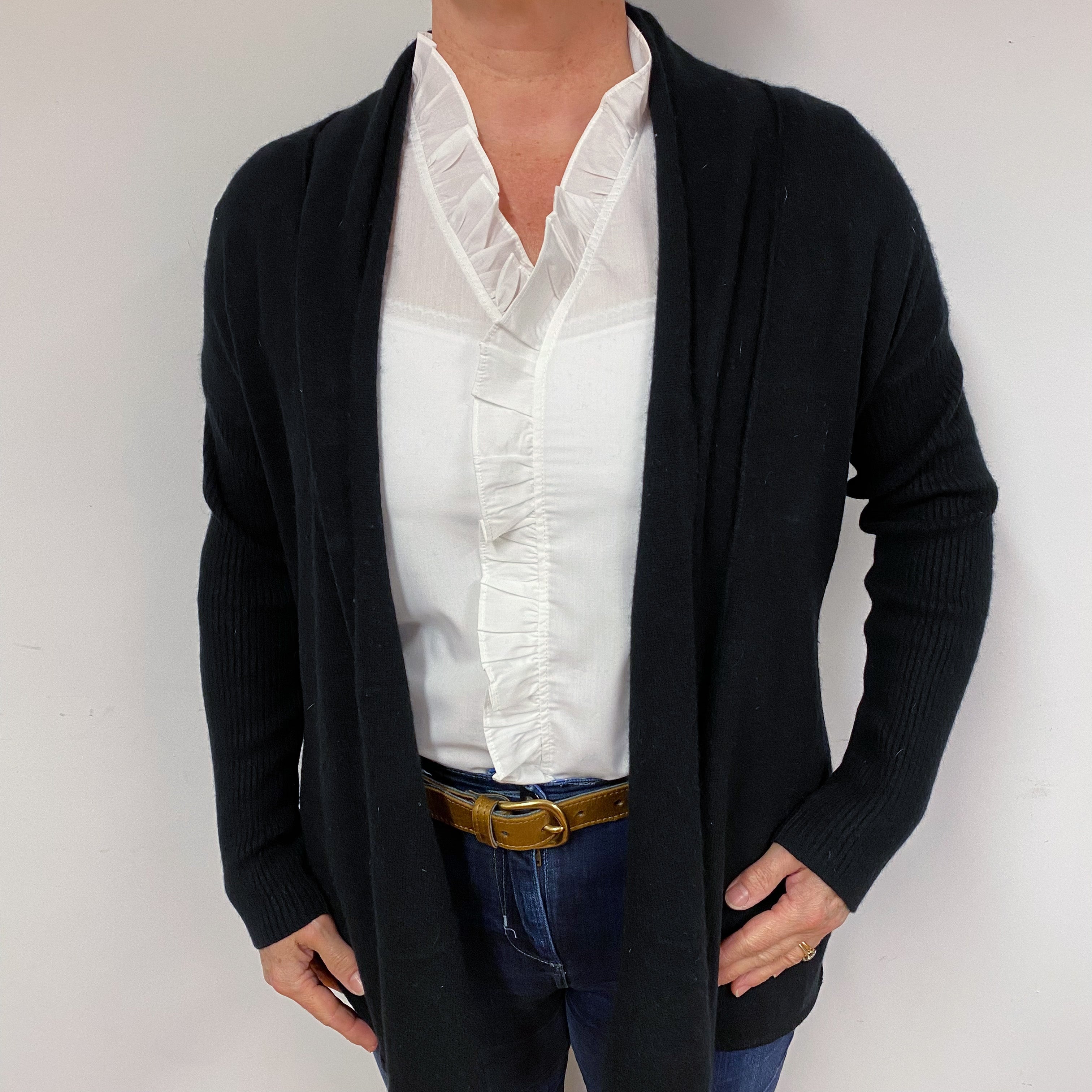 Black Cashmere Edge to Edge Cardigan Large