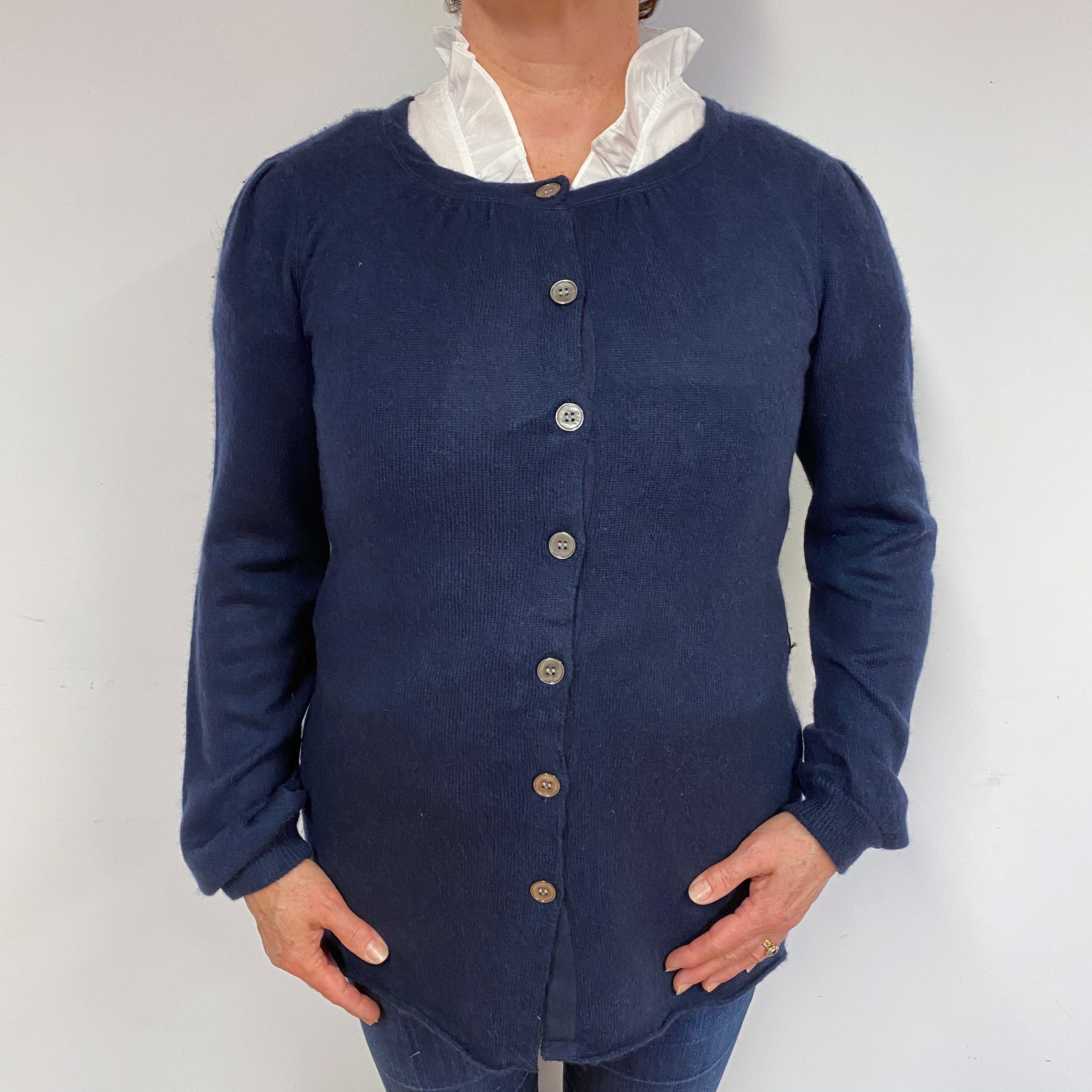 Navy Blue Cashmere Crew Neck Cardigan Large