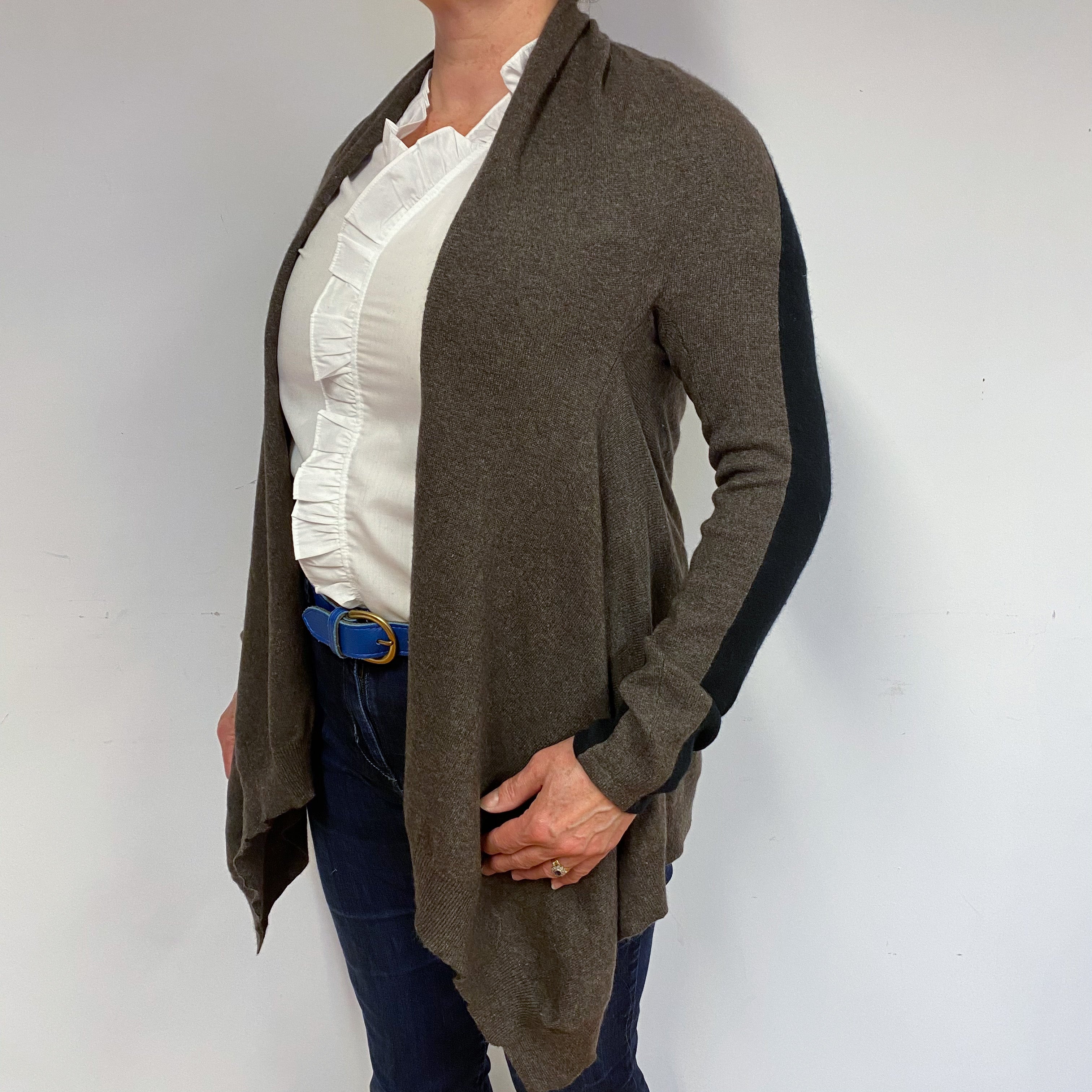 Mole Brown Cashmere Waterfall Cardigan Large