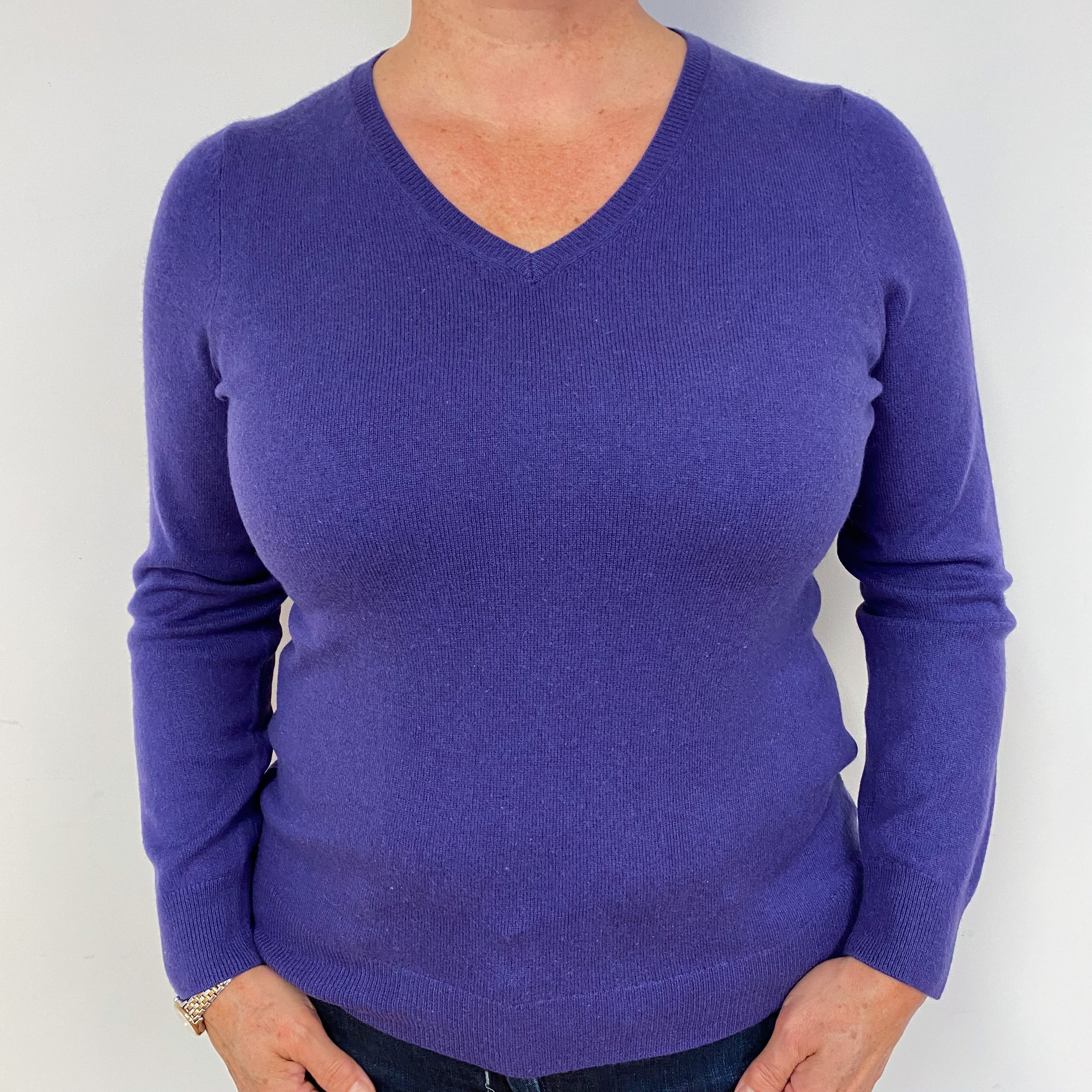 Pansy Purple Cashmere V-Neck Jumper Large