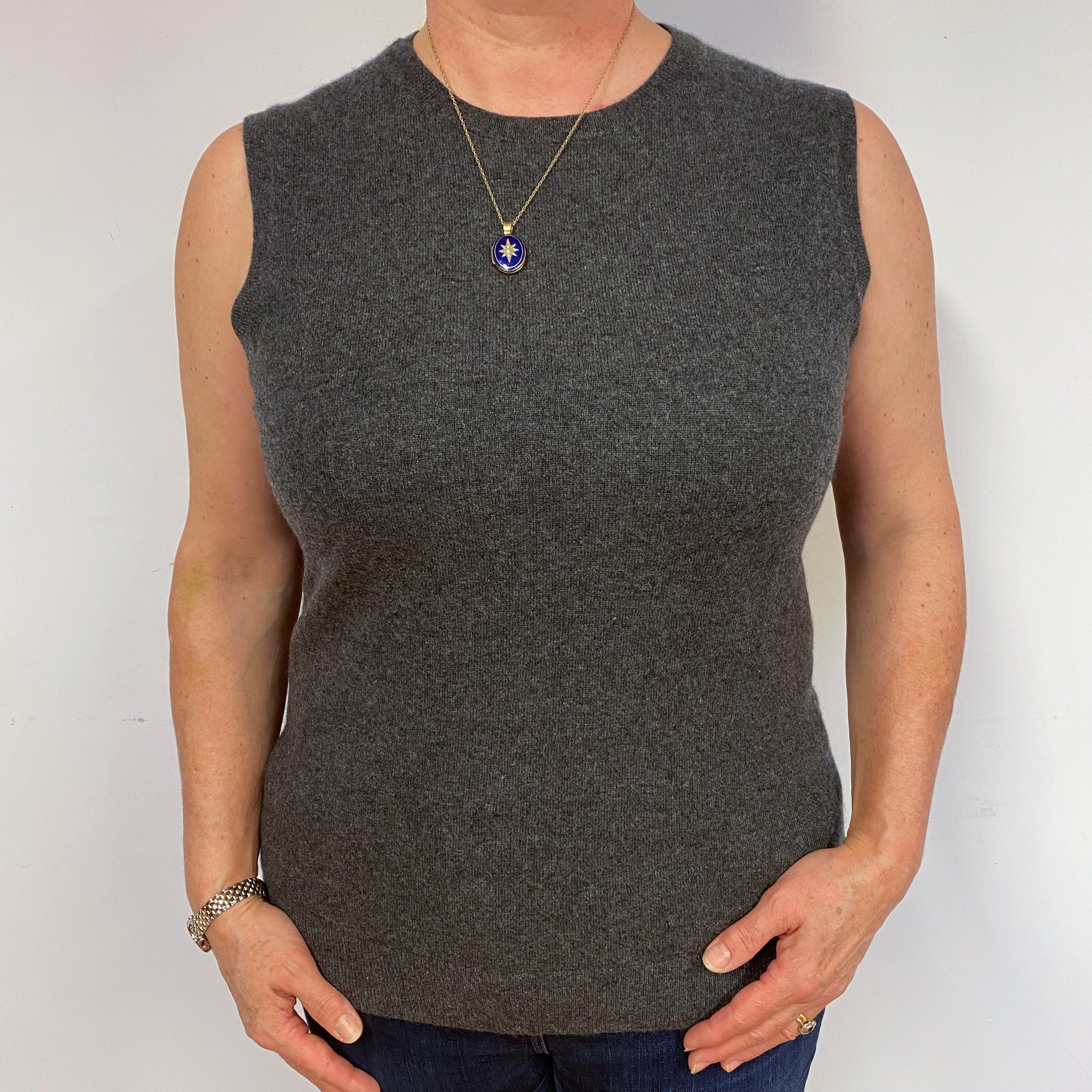 Slate Grey Cashmere Crew Neck Tank Top Large
