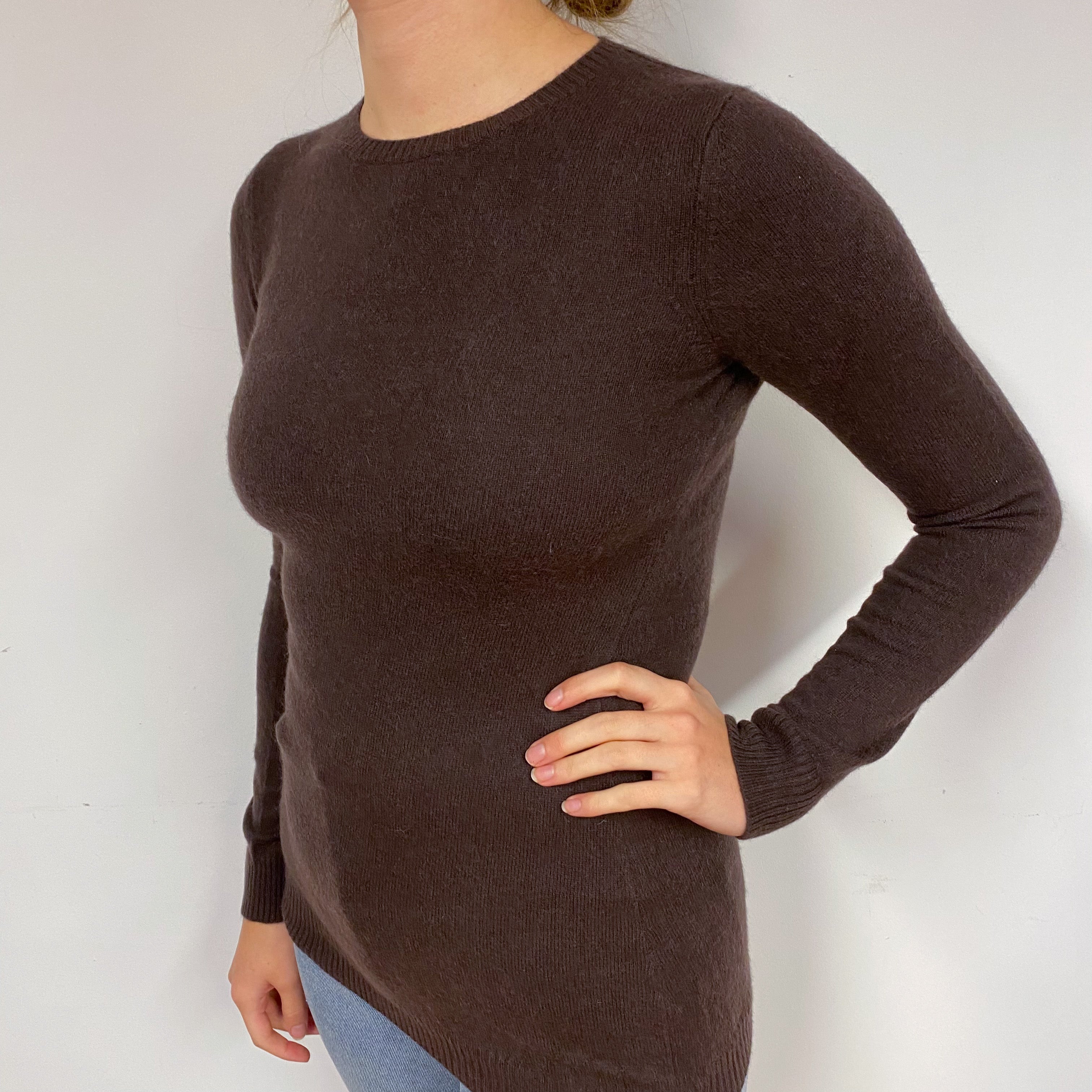 Dark Chocolate Brown Cashmere Crew Neck Jumper Small