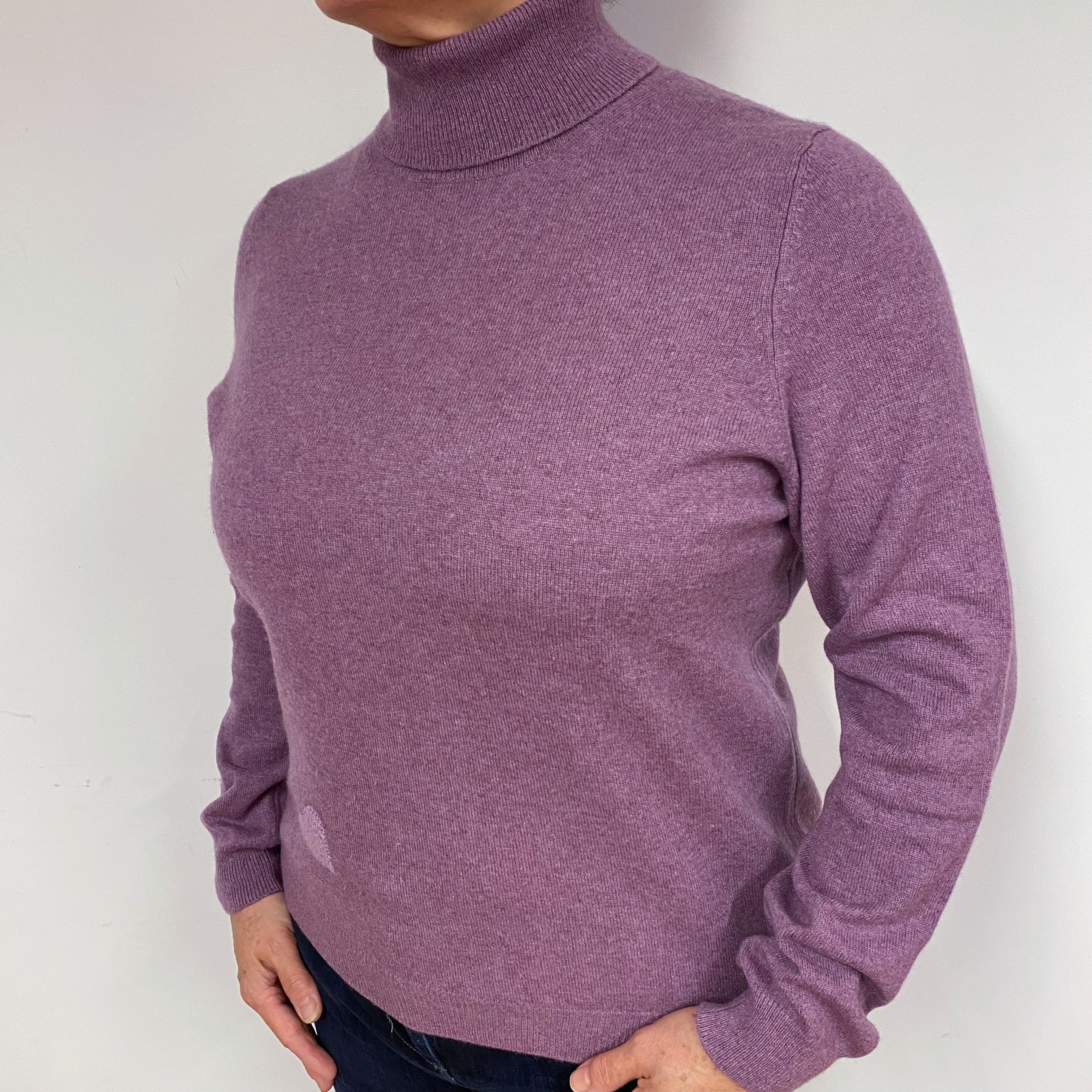 Dark Lilac Purple Cashmere Polo Neck Jumper Large