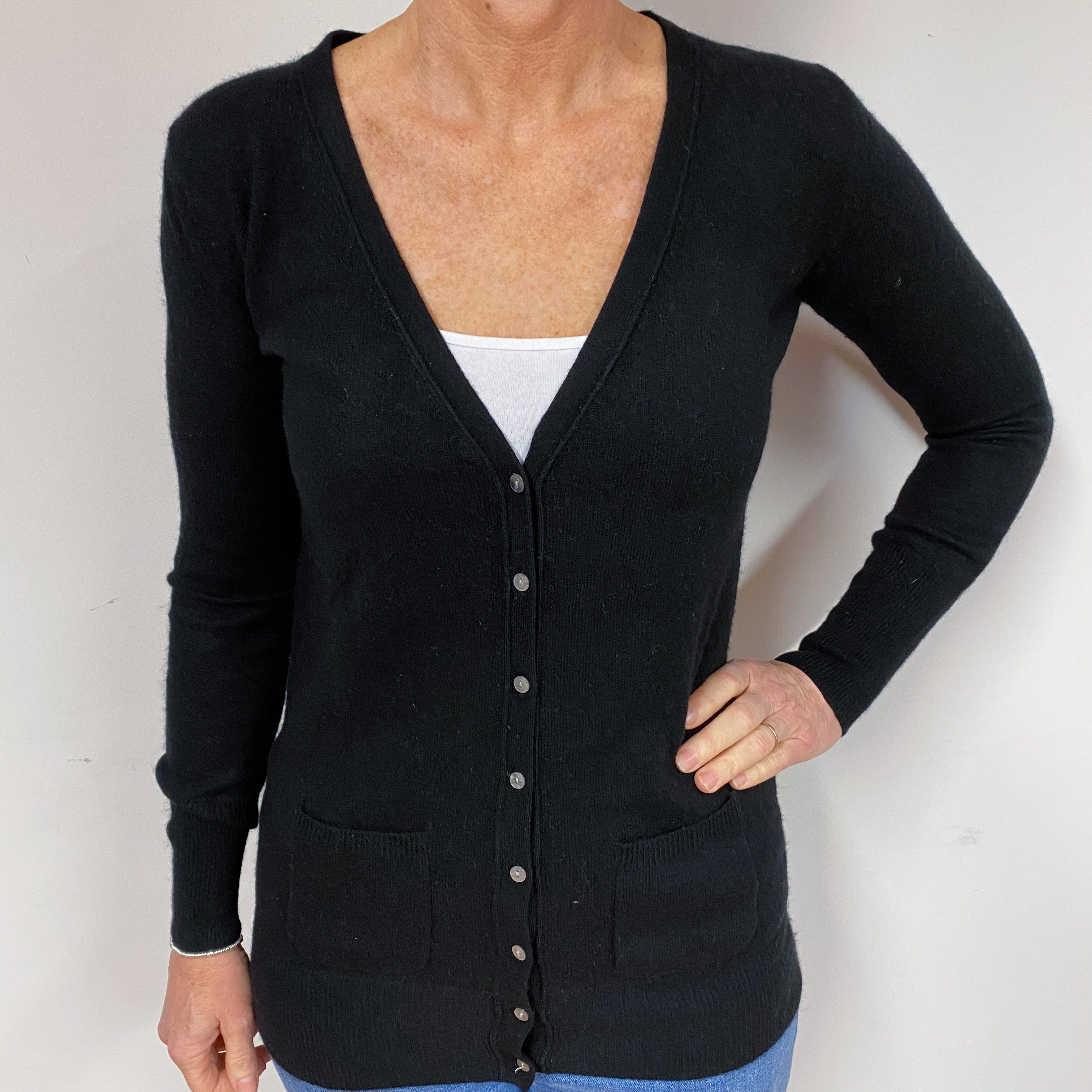 Black Longline Cashmere V-Neck Cardigan Medium