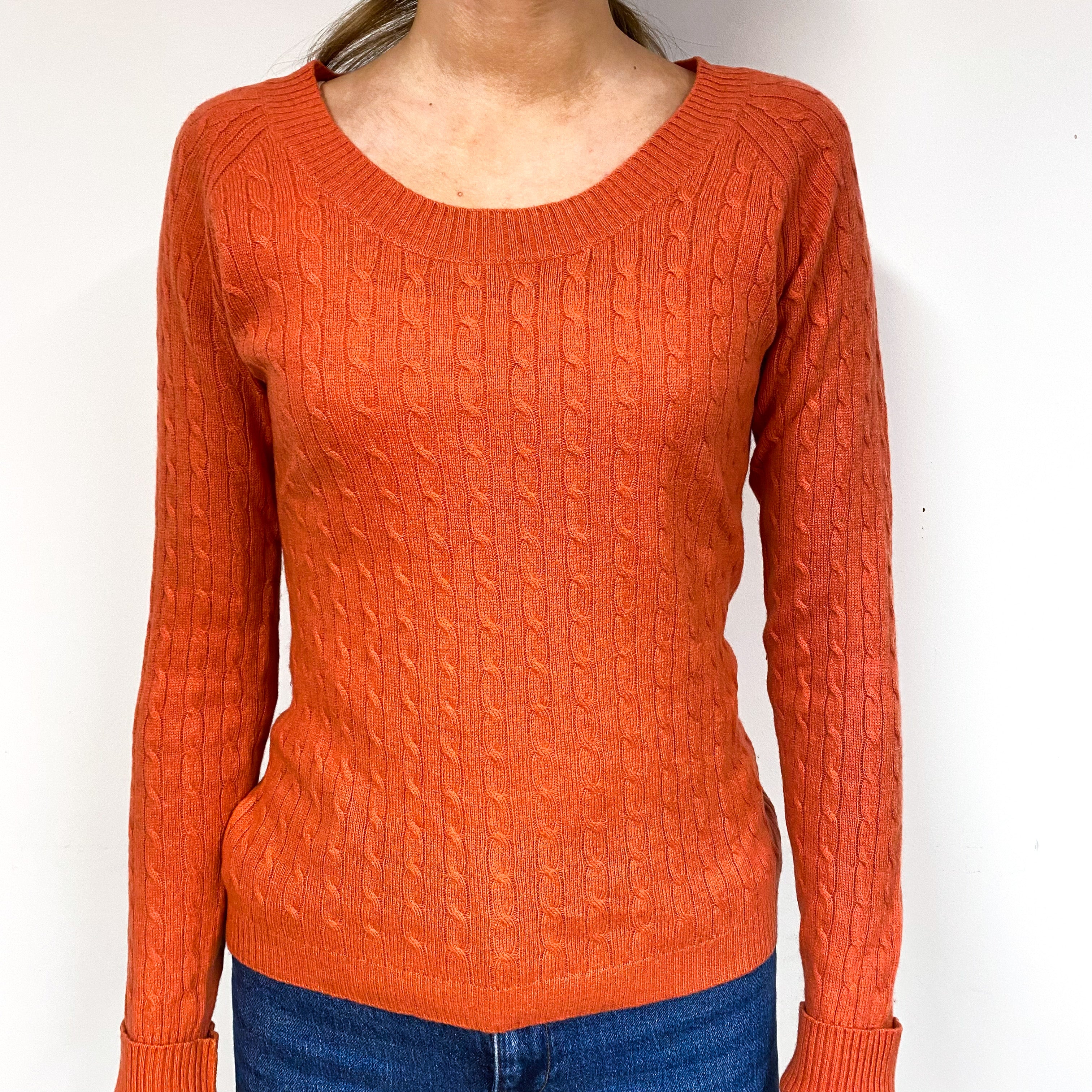 Burnt Orange Cable Cashmere Scoop Neck Jumper Extra Small