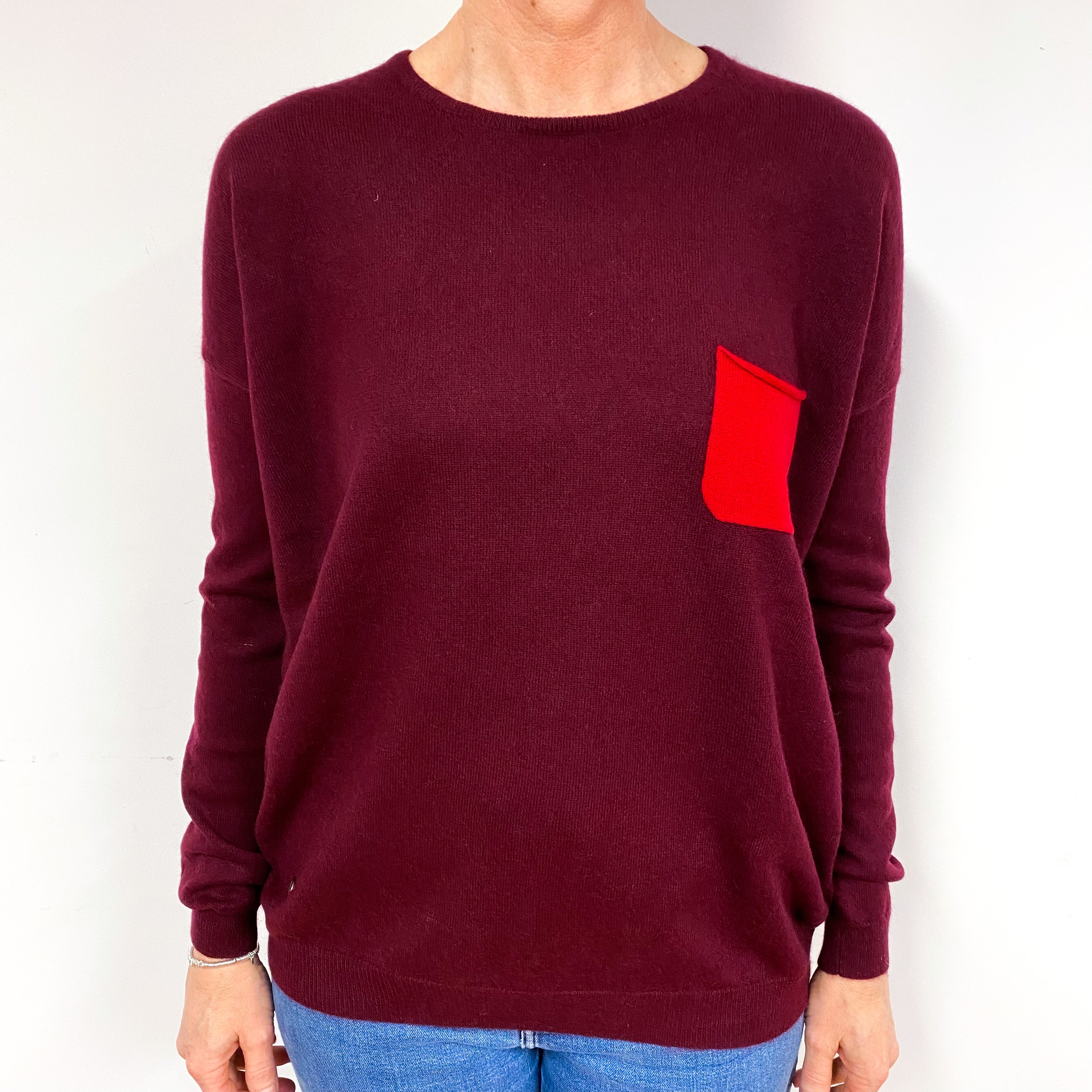 Lucy Nagle Wine Red Cashmere Crew Neck Jumper Medium