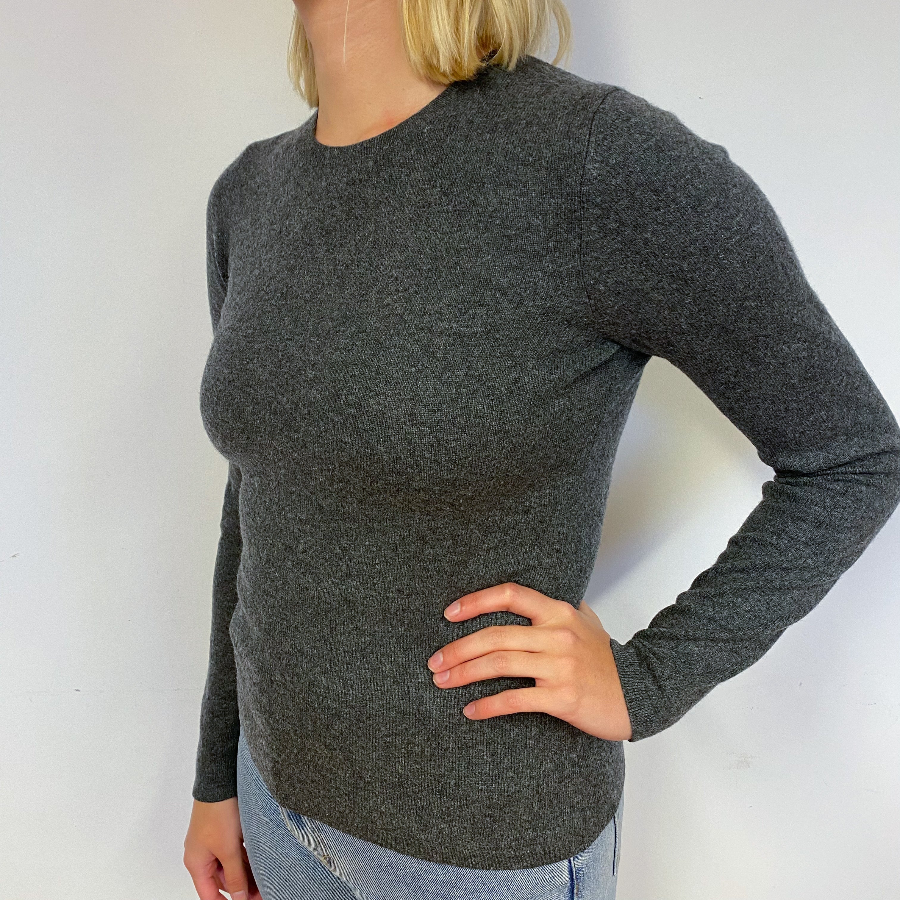 Slate Grey Cashmere Crew Neck Jumper Small