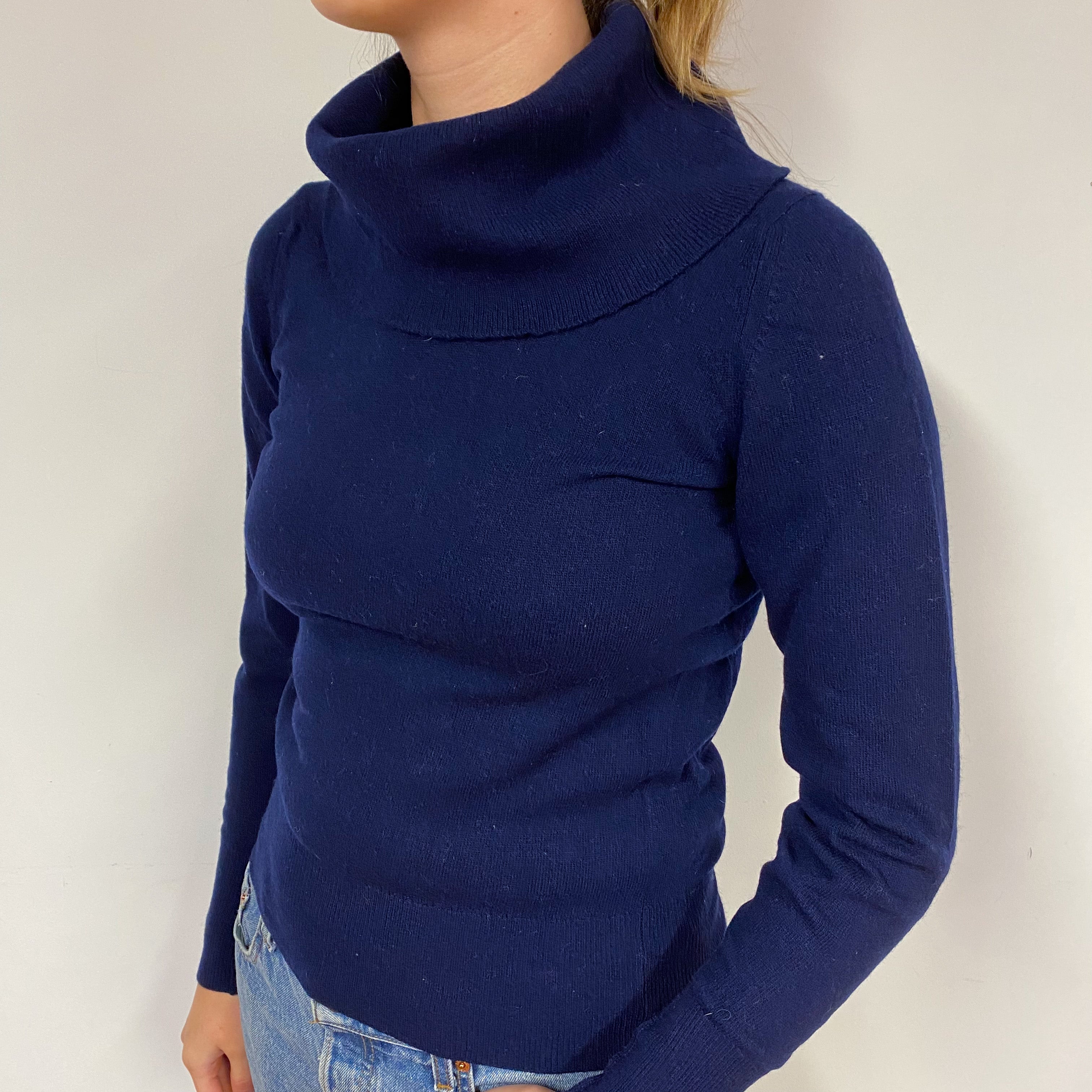 Vintage Navy Blue Cashmere Polo Neck Jumper Small