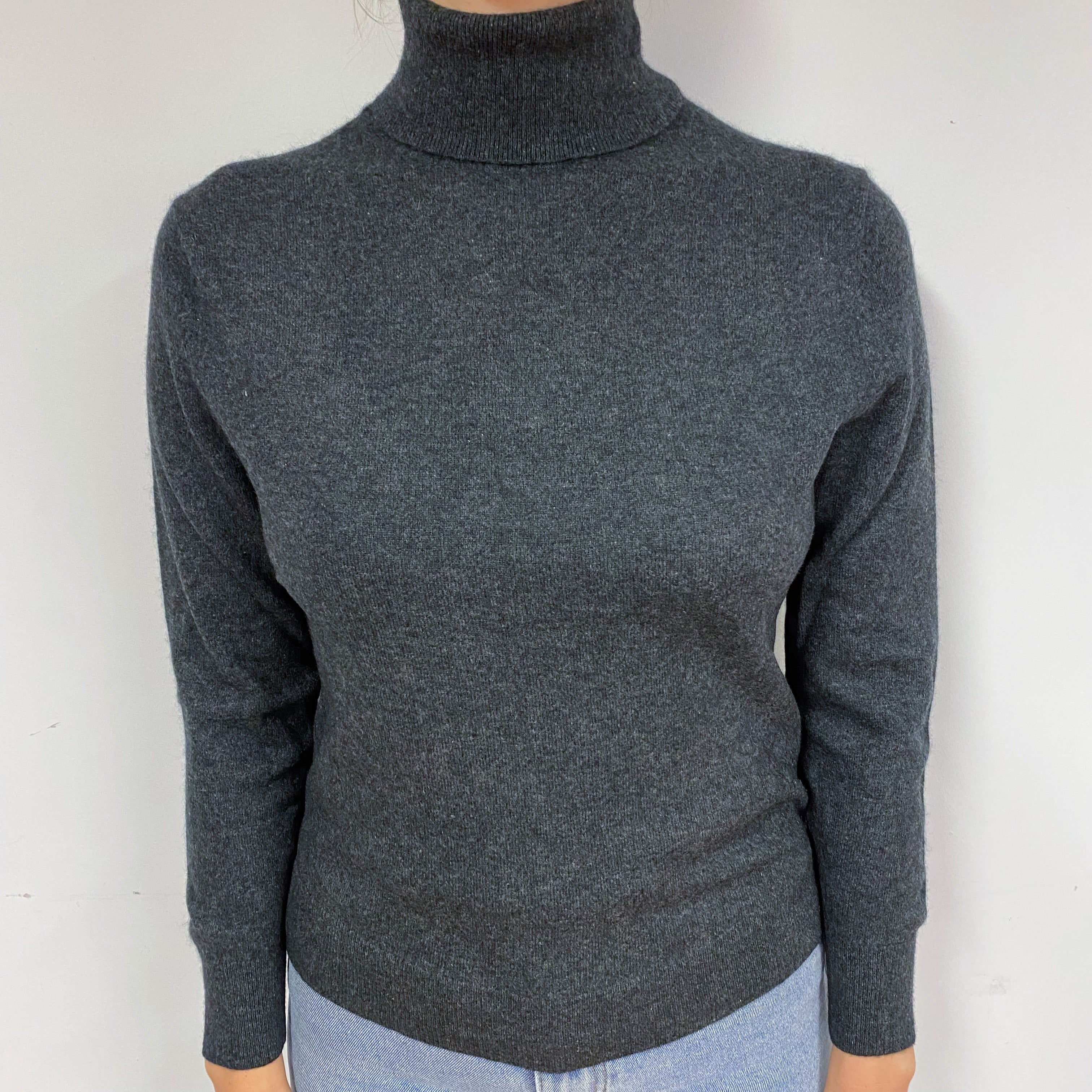 Dark Slate Grey Cashmere Polo Neck Jumper Small
