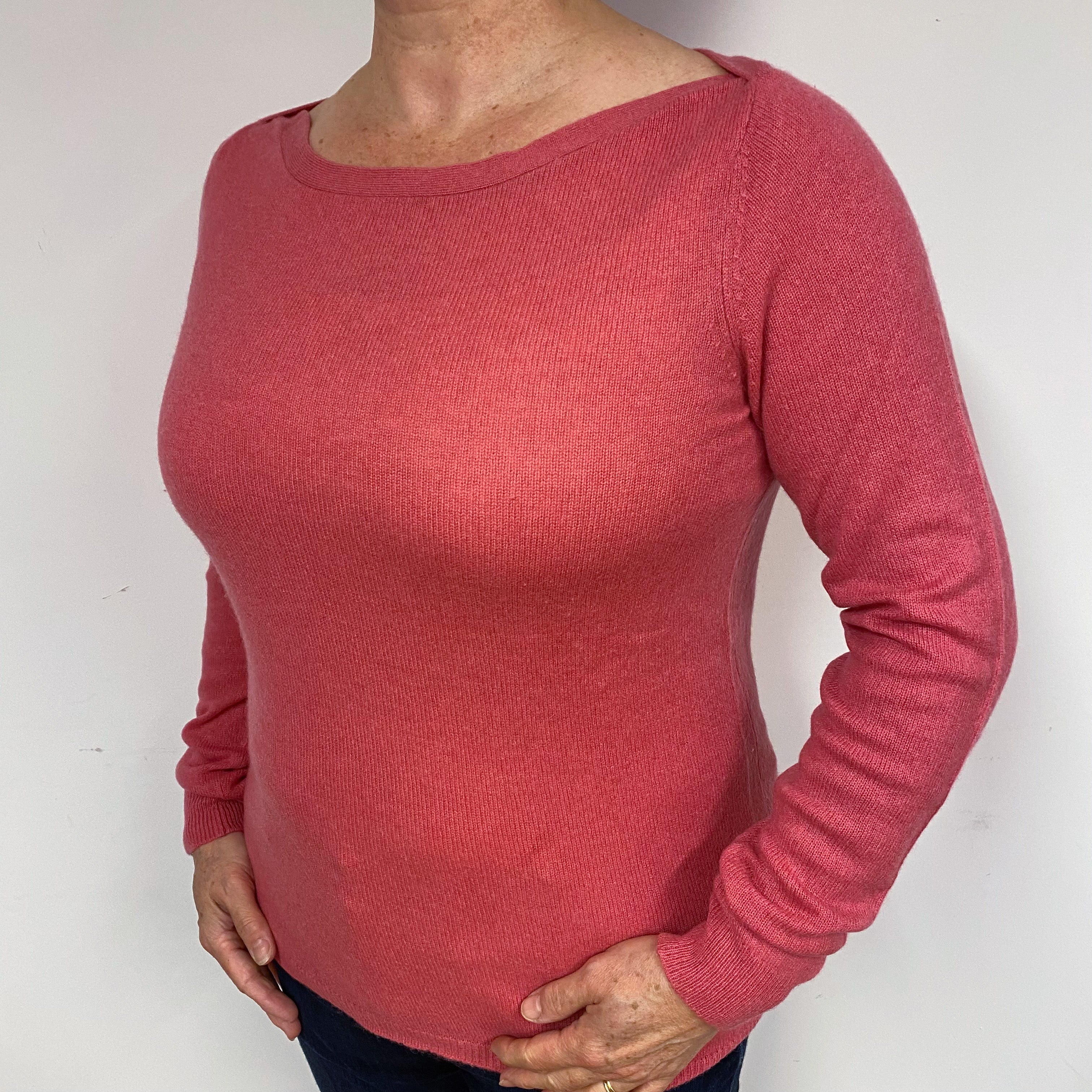 Loganberry Pink Cashmere Boat Neck Jumper Large