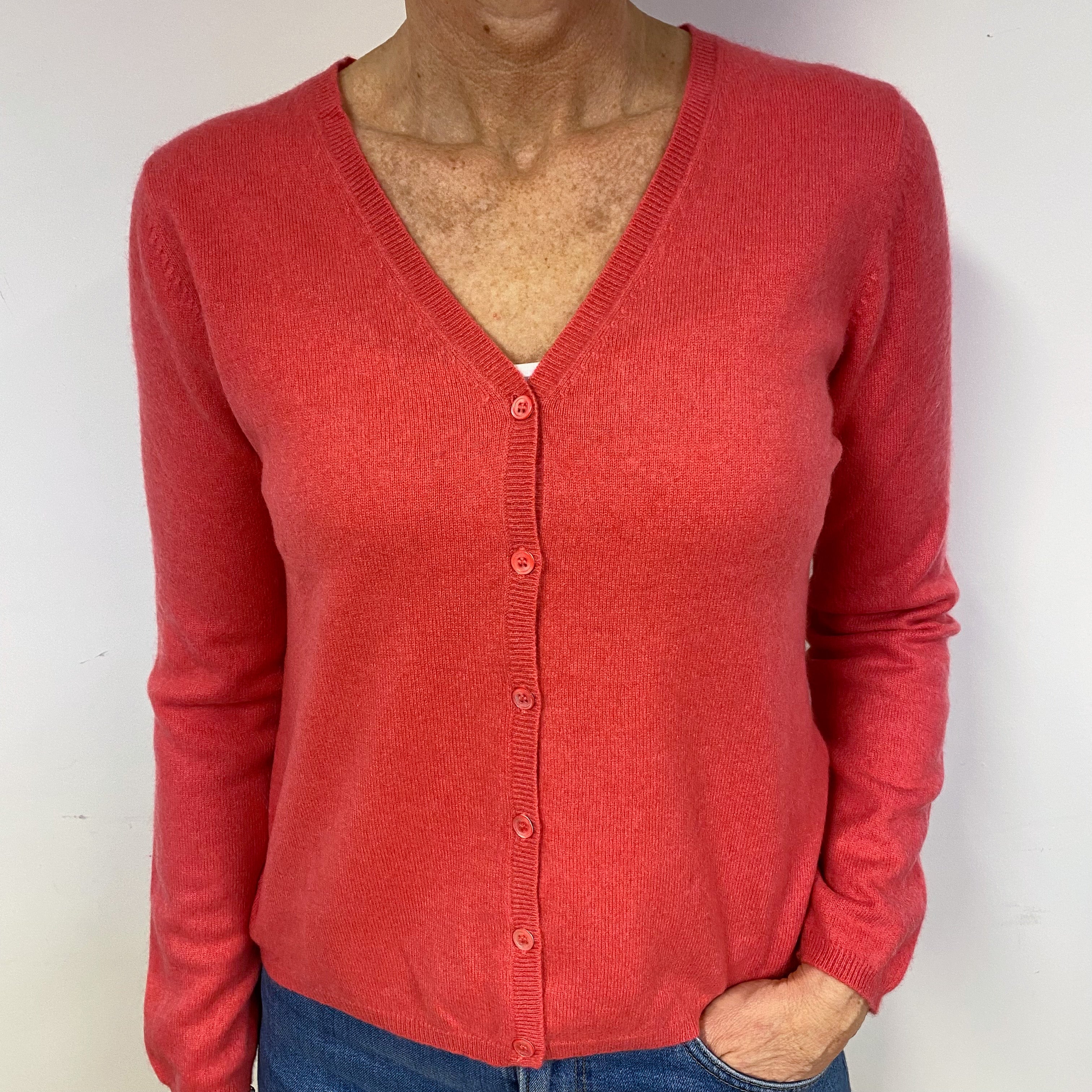 Strawberry Pink Cashmere V-Neck Cardigan Medium