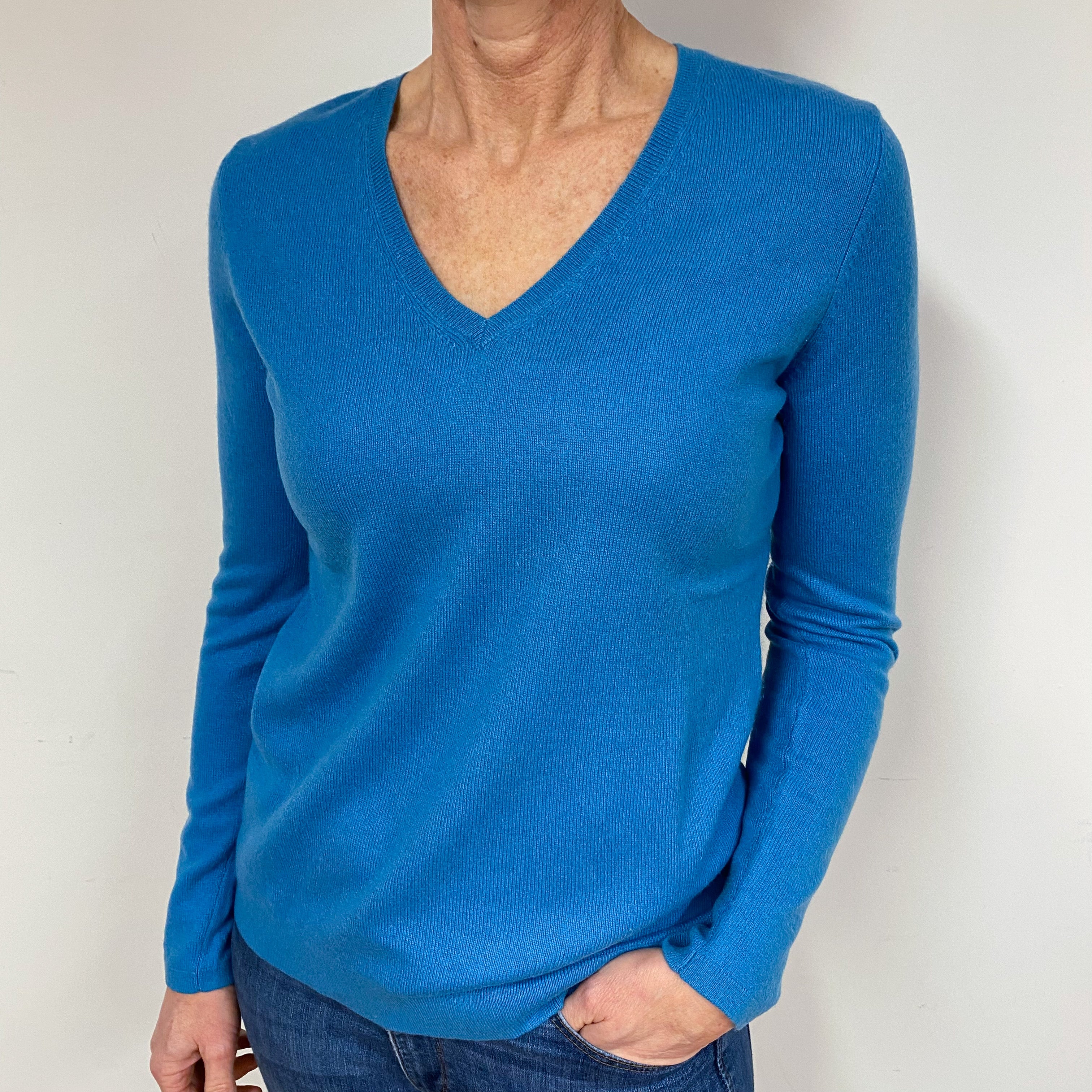 Turquoise Blue Cashmere V-Neck Jumper Medium
