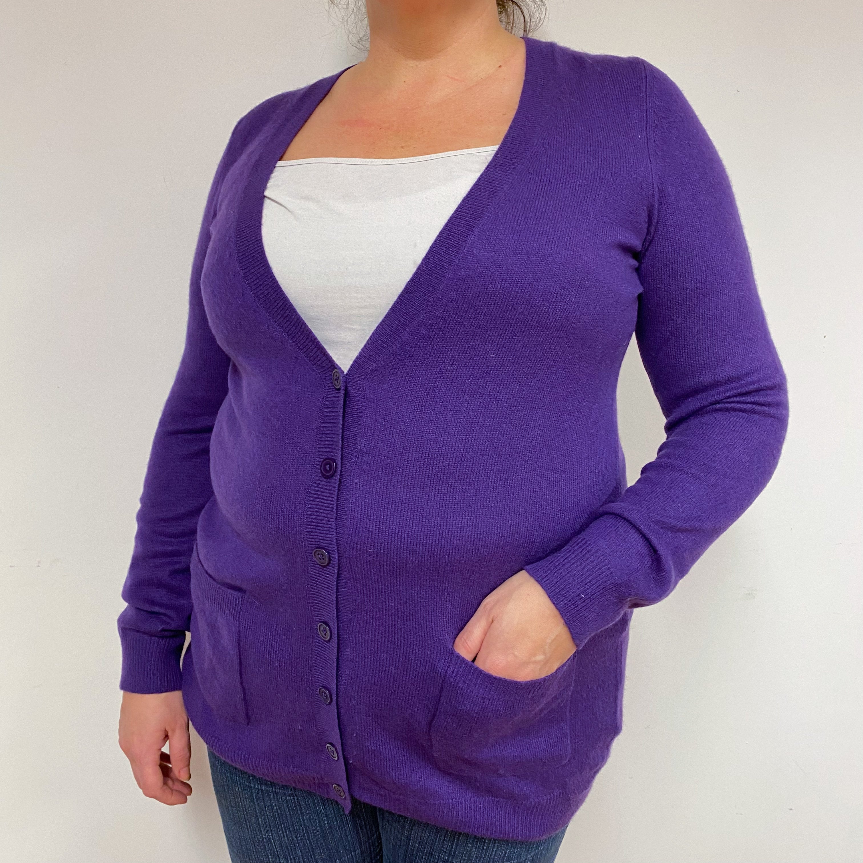Iris Purple Cashmere V-Neck Cardigan Extra Large