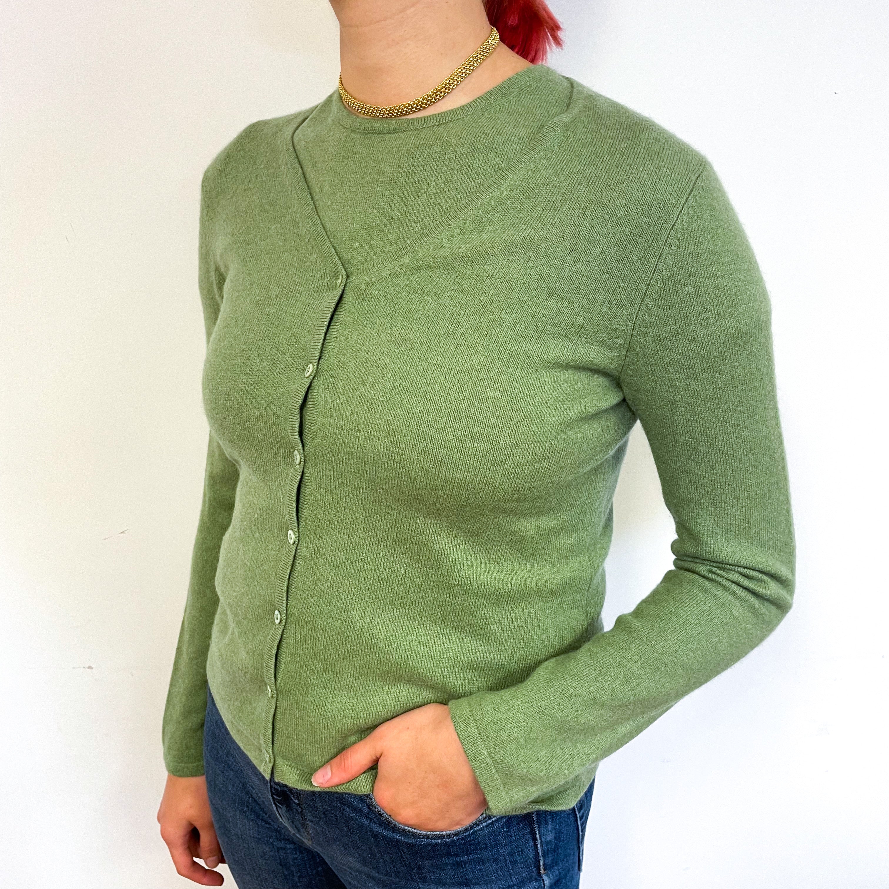Moss Green Cashmere Twin Set Cardigan Small