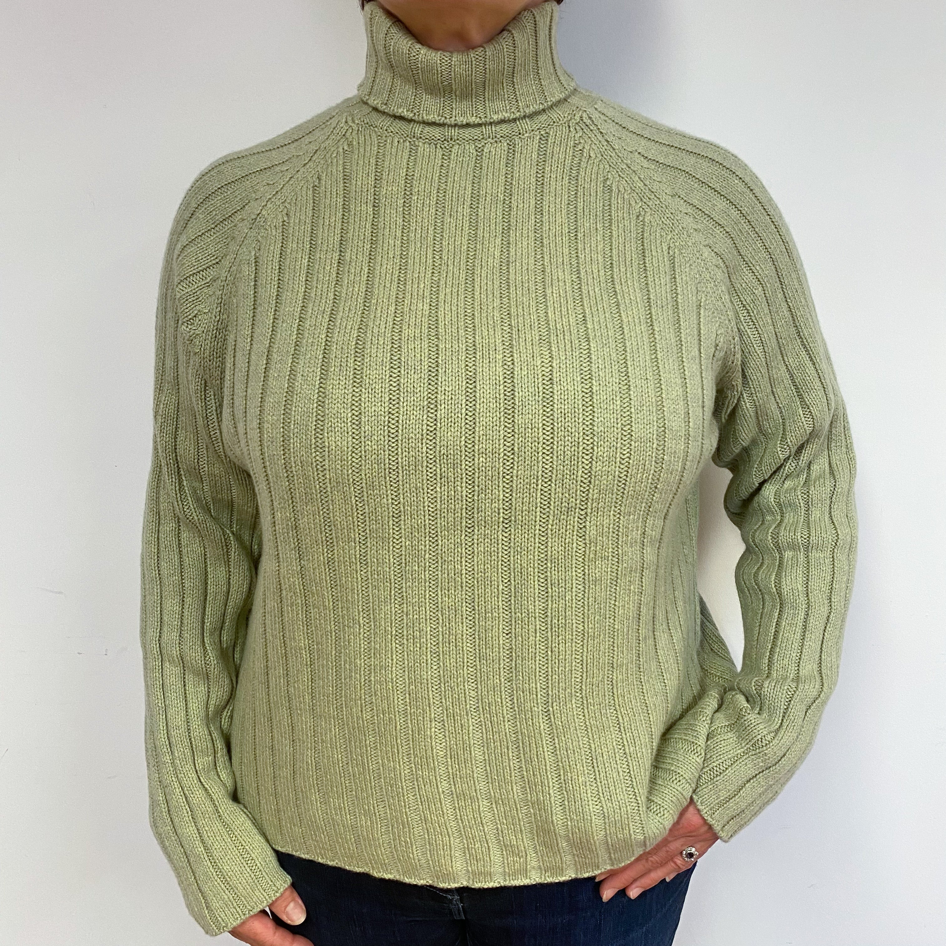 Pickle Green Cashmere Chunky Polo Neck Jumper