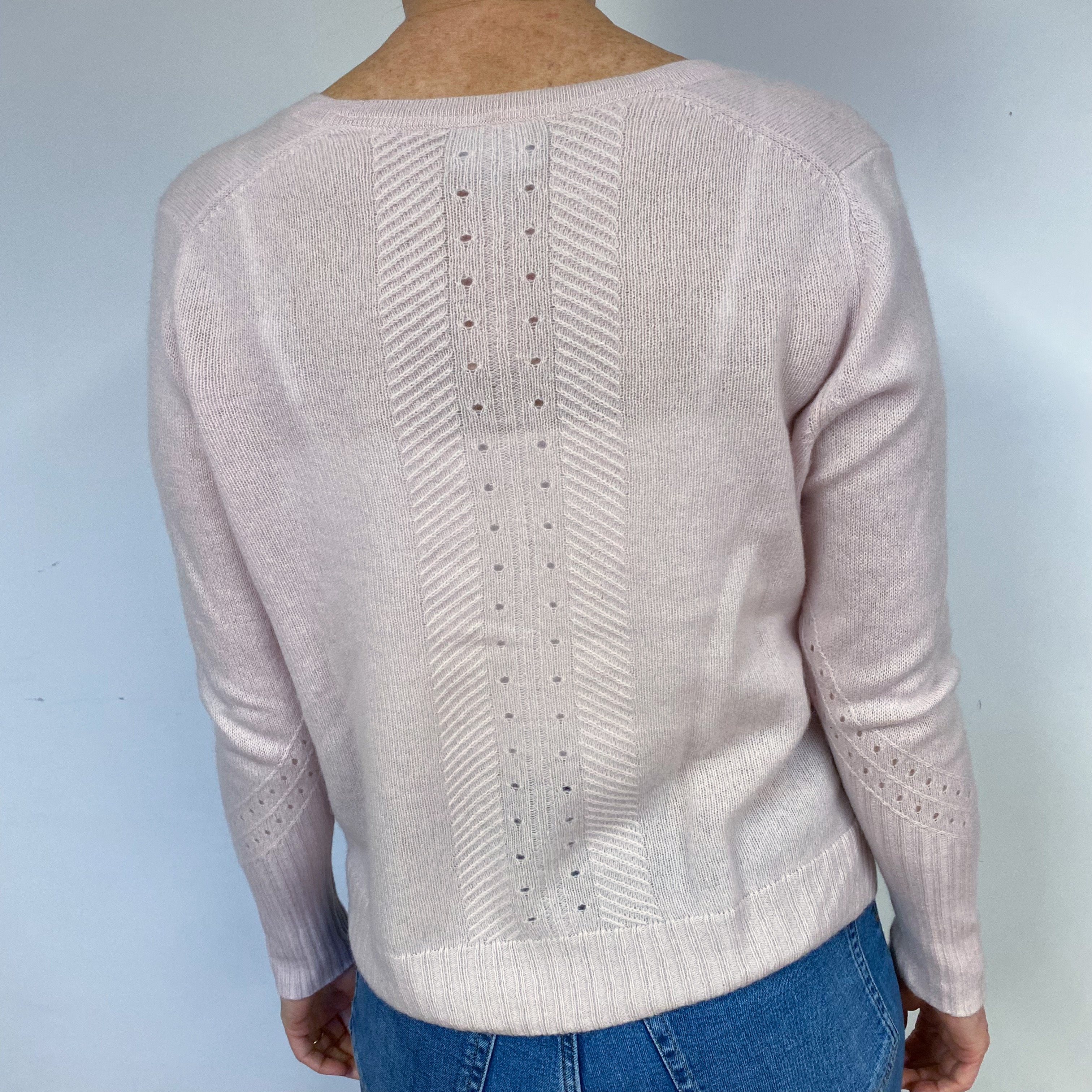 Lightweight Pale Pink Cashmere V-Neck Cardigan Medium