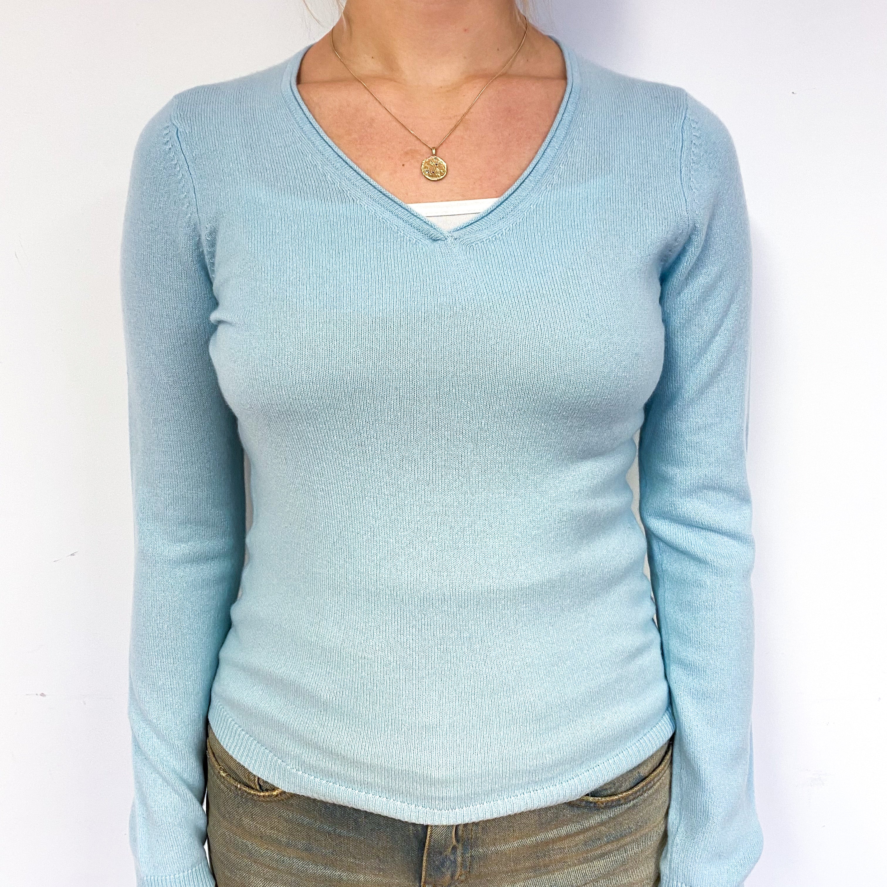 Mint Green Cashmere V-Neck Jumper Small
