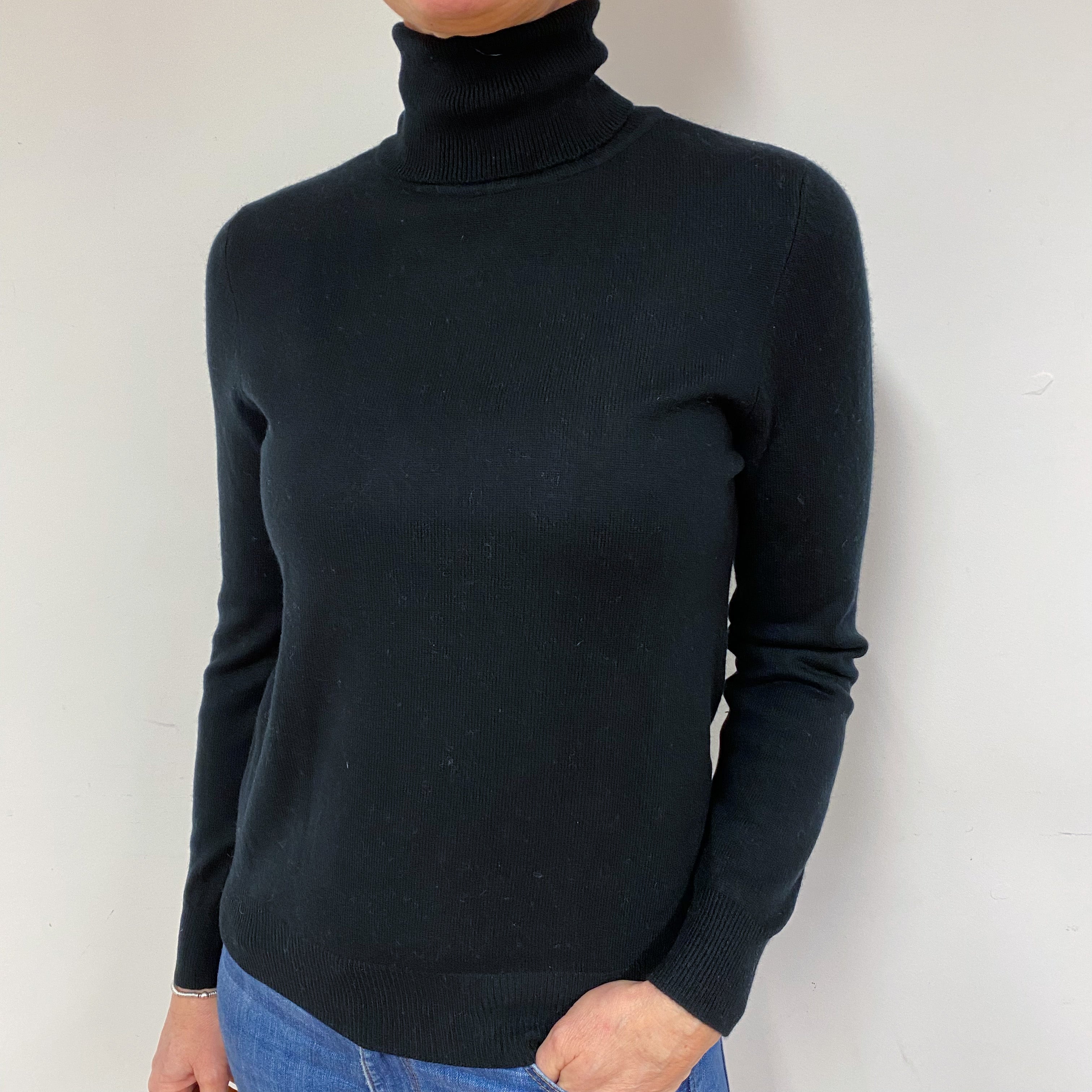Black Cashmere Polo Neck Jumper Medium