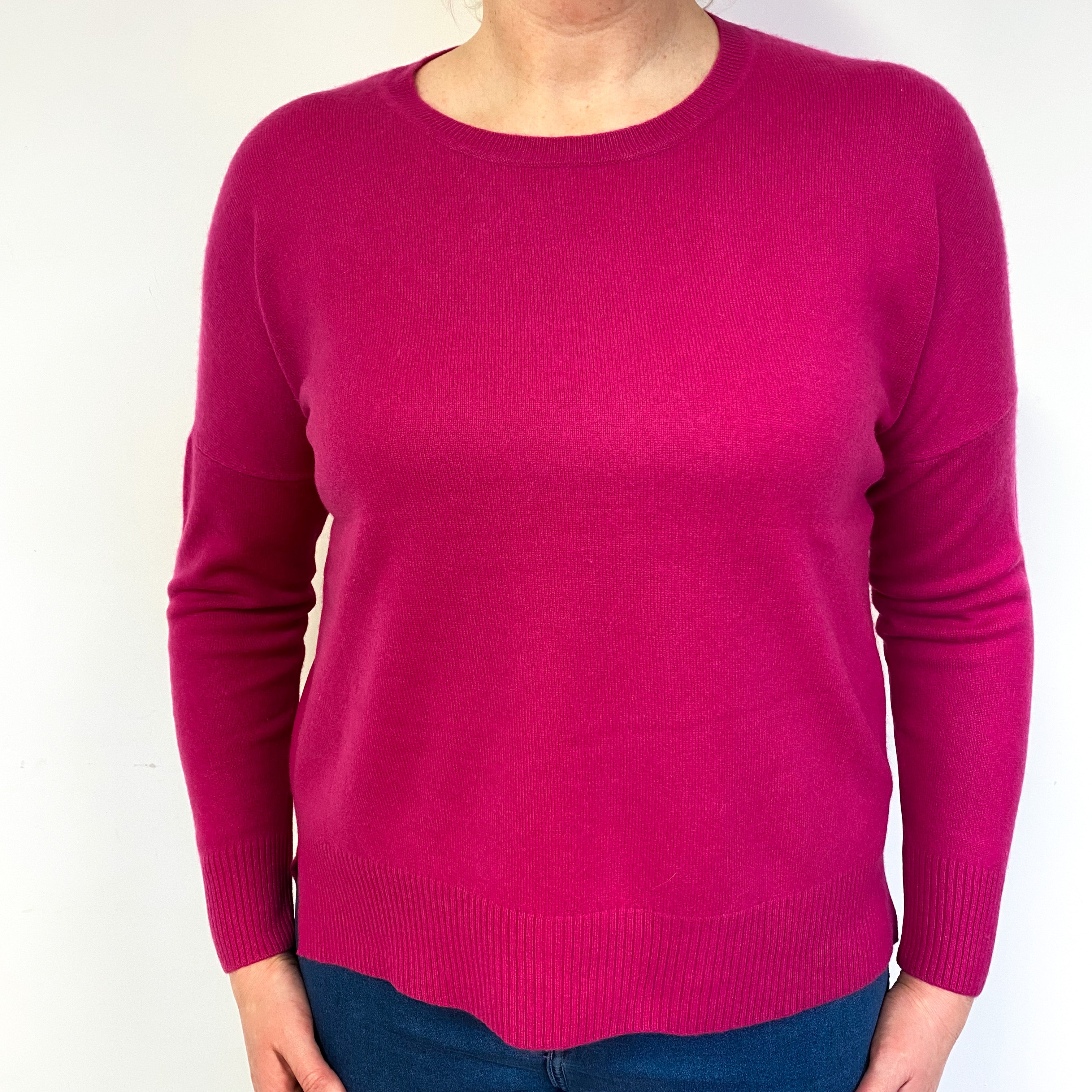 Raspberry Pink Cashmere Crew Neck Jumper Large