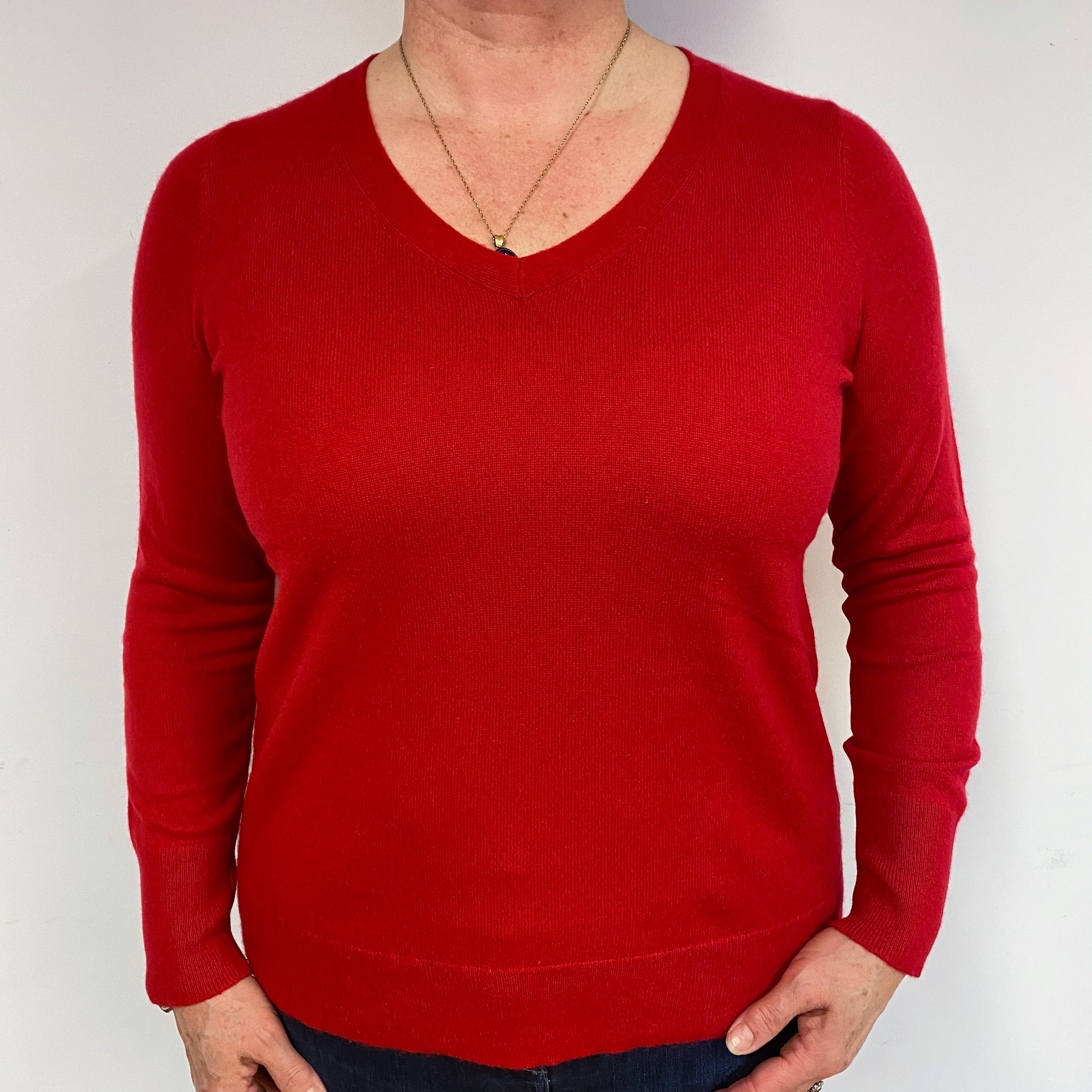 Berry Red Cashmere V-Neck Jumper Large