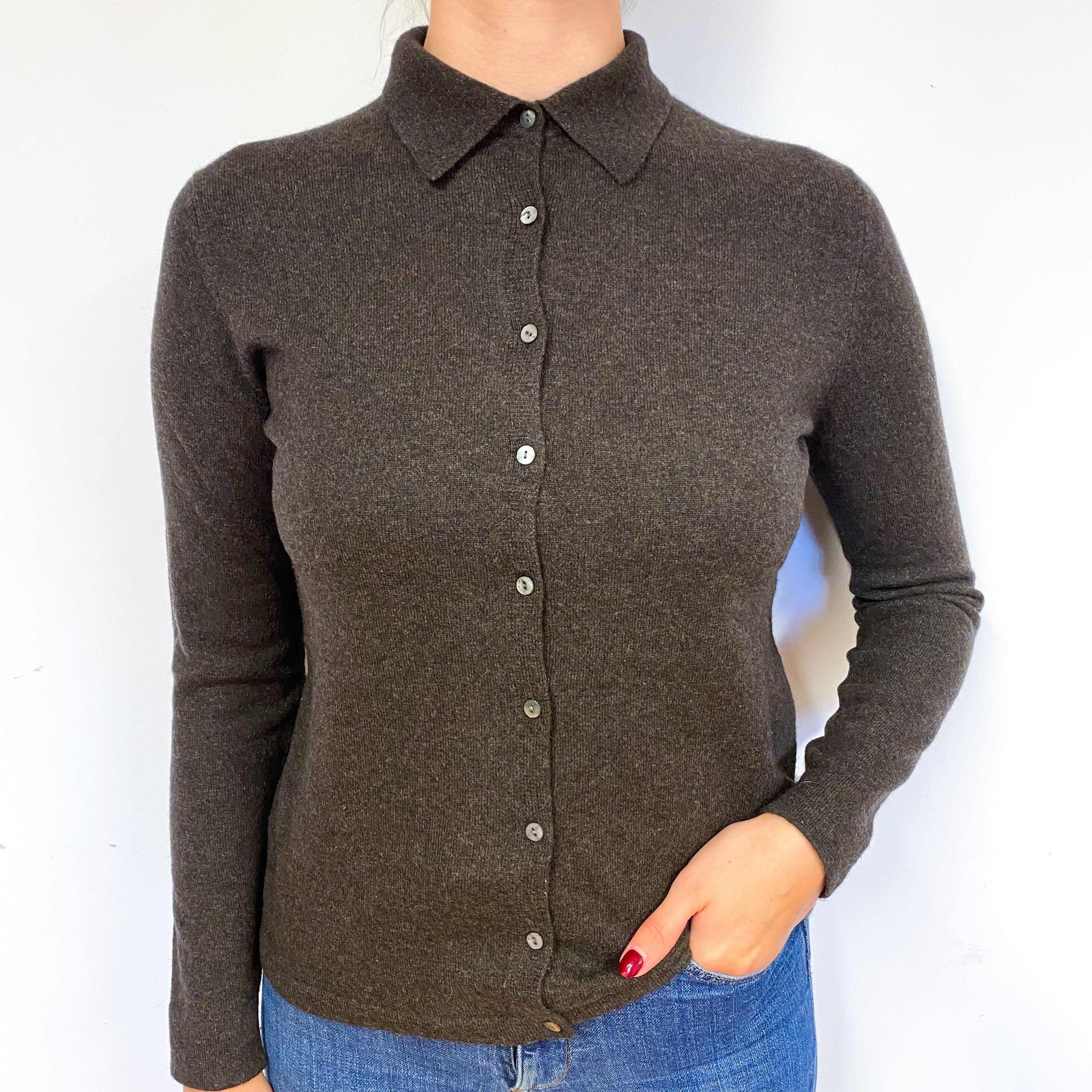 Peppercorn Brown Cashmere Shirt Style Cardigan Small