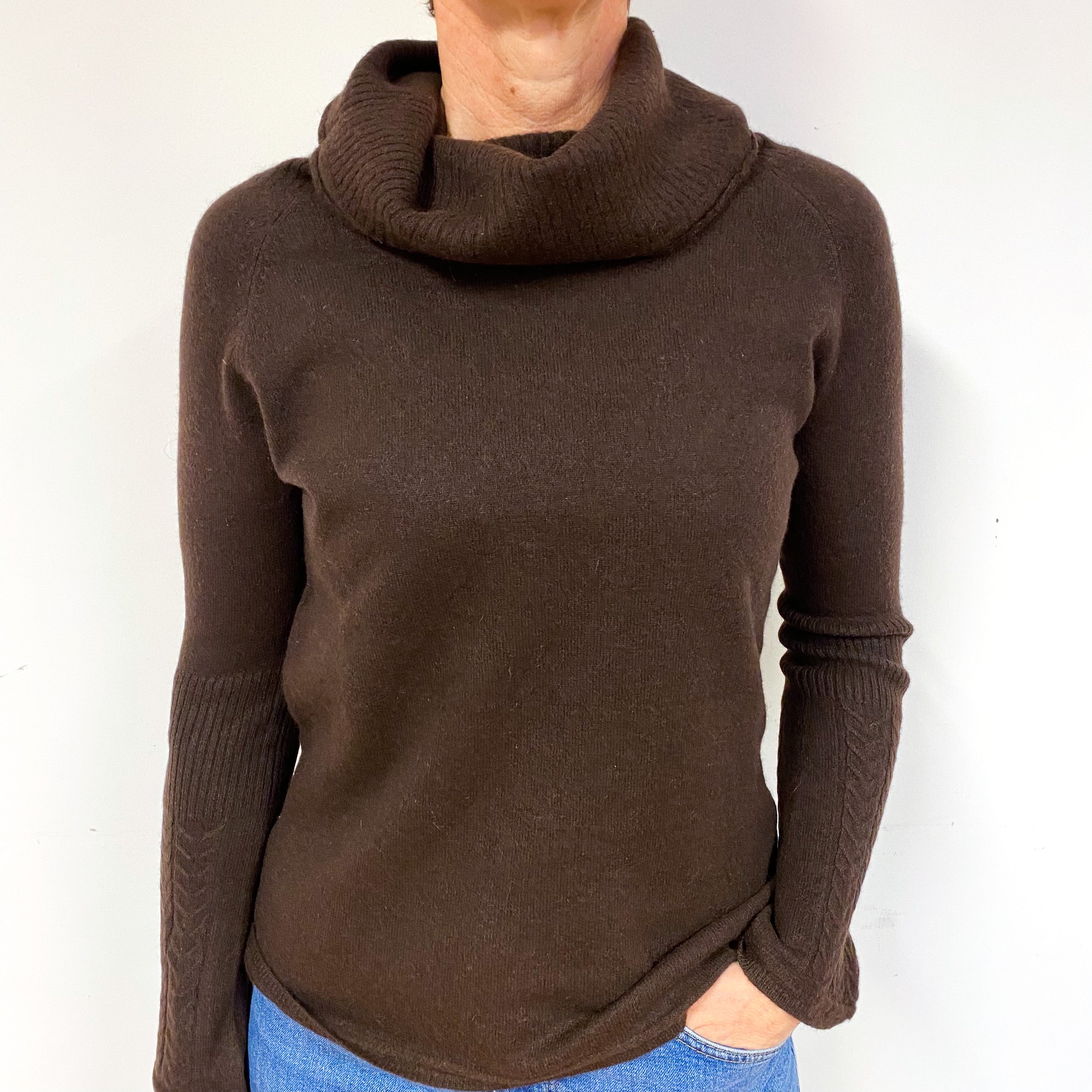 Chocolate Brown Cashmere Cowl Neck Jumper Medium