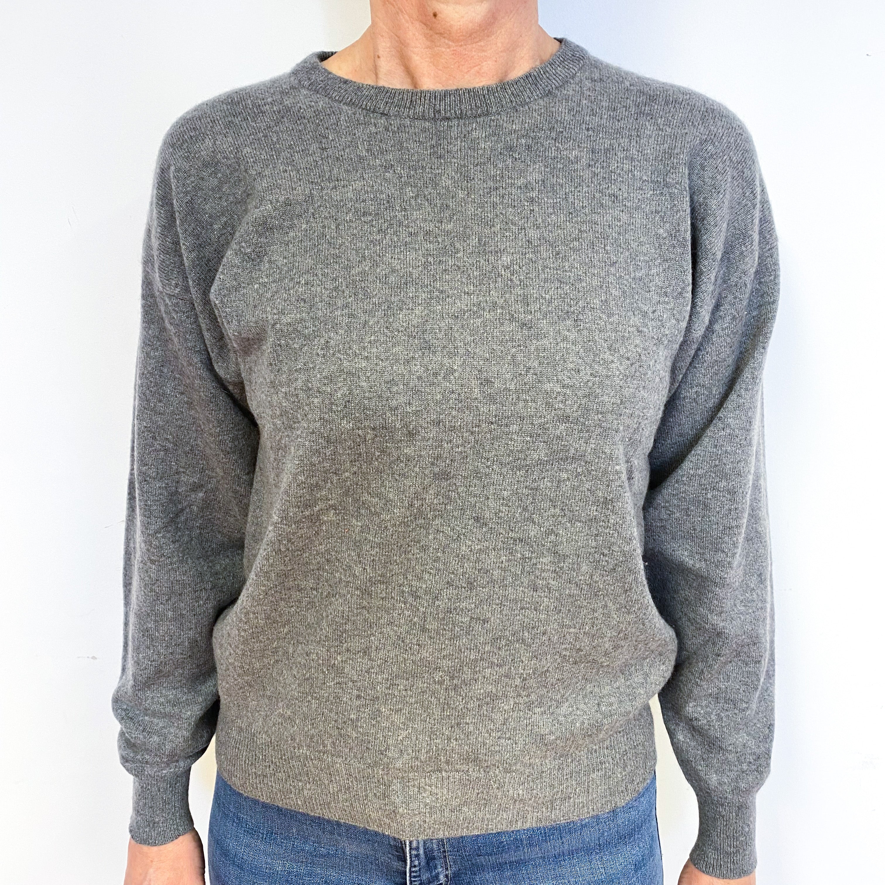 Steel Grey Cashmere Crew Neck Jumper Medium
